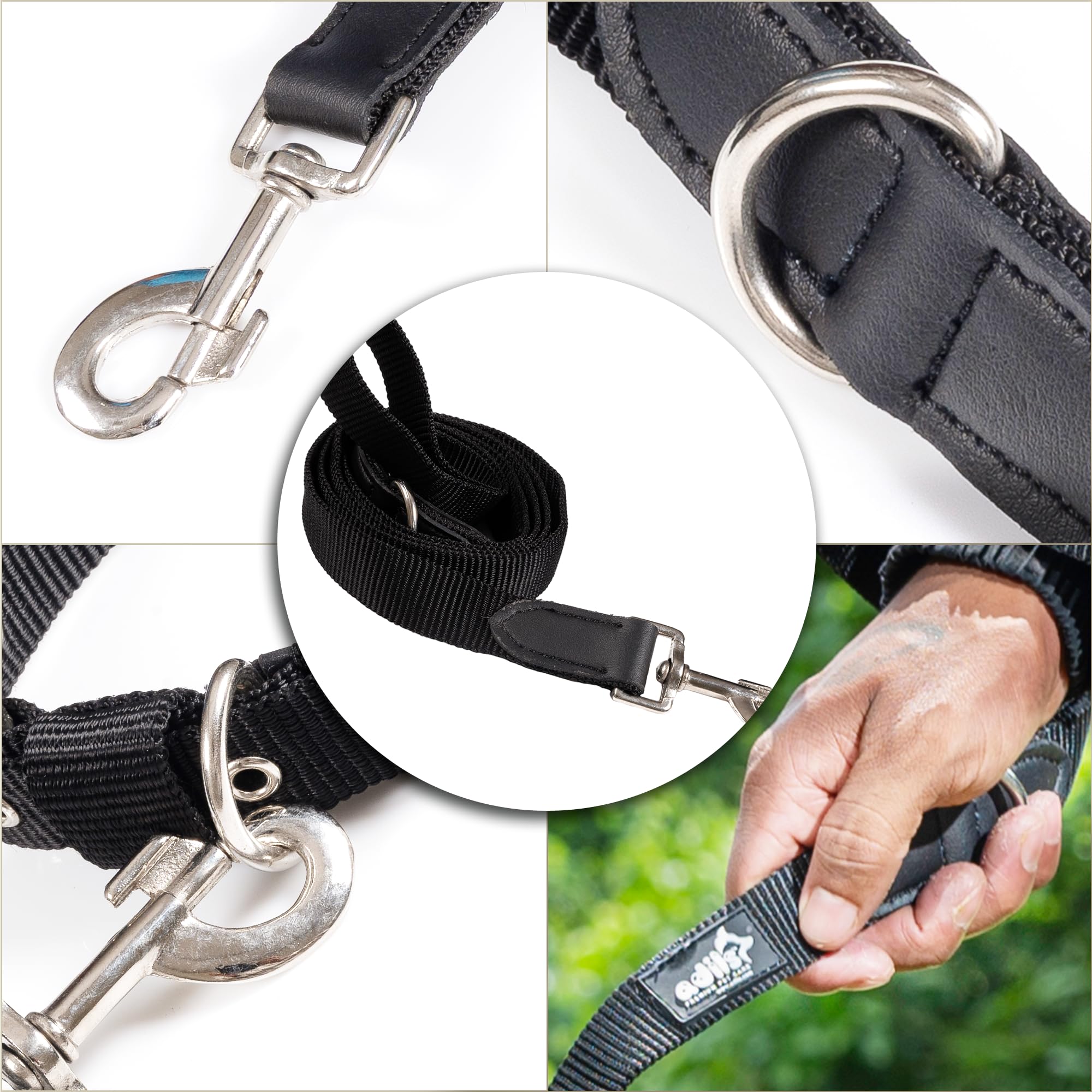 Adil’s 5FT Adjustable Nylon Dog Leash with Soft Leather Handle – Durable Long Lead with 360° Swivel Hook – Strong, Tangle-Free Leash for Walking & Training Small, Medium & Large Dogs