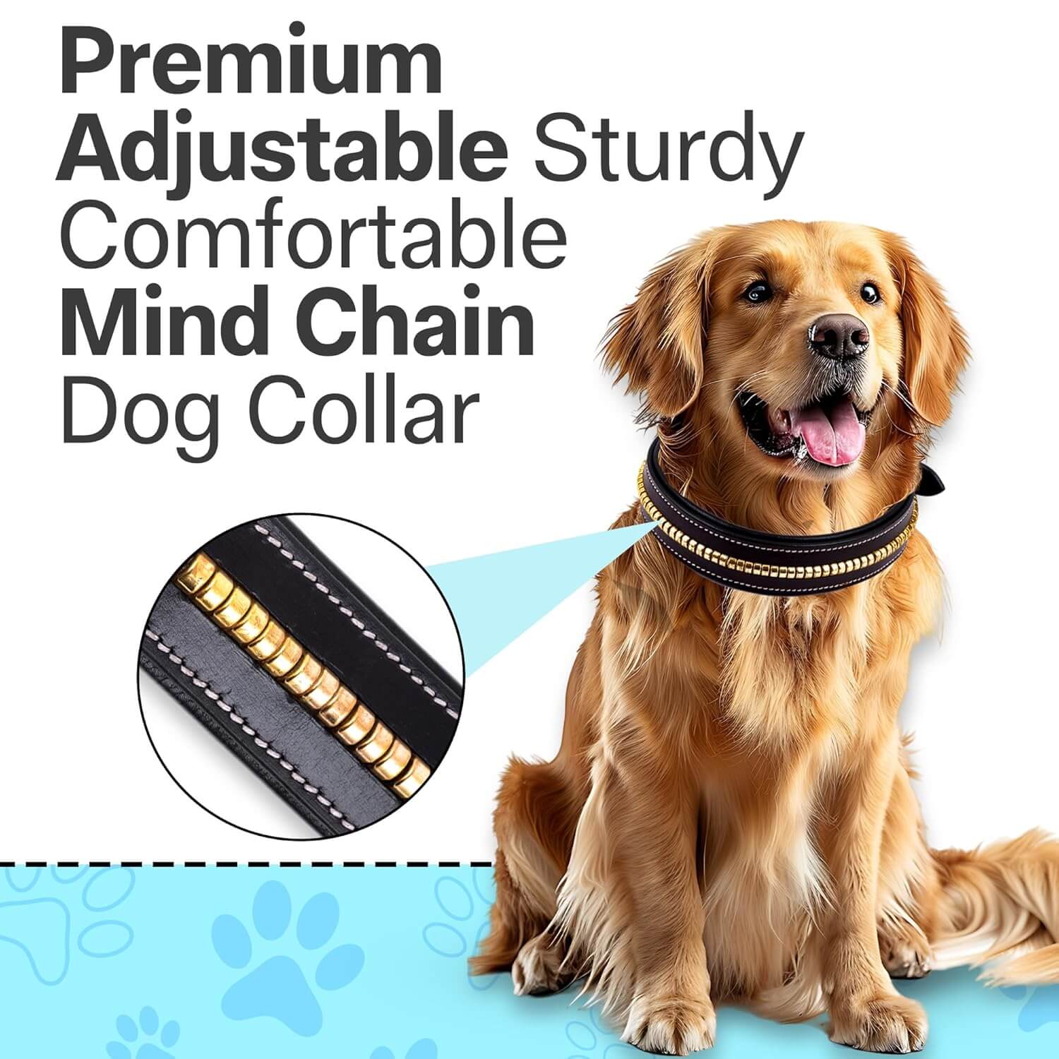 Adil's Genuine Leather 1.5" Mid Chain Dog Collar for Medium to Large Dogs