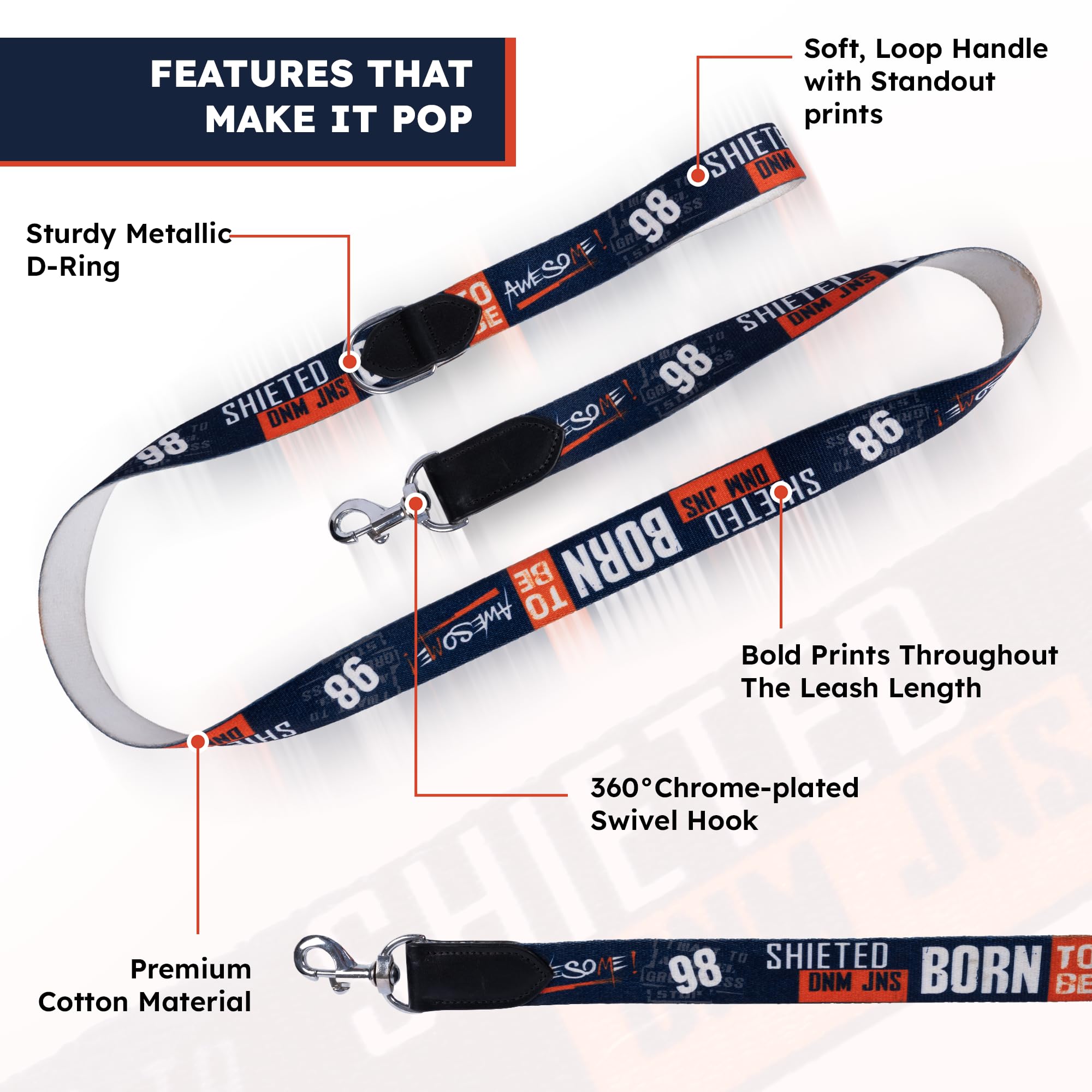 ADIL's Handcrafted Cotton Dog Leash – Premium Graffiti Printed Webbing Pet Walking Lead with Soft Loop Handle 360° Chrome Swivel Hook Strong Metallic D-Ring for Small Medium Large Dogs, 5ft