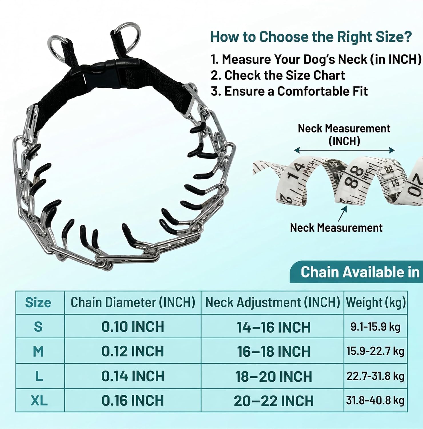 ADIL'S Prong Dog Collar with Protective Black End Plastic Caps - Adjustable Choke Collar with Quick-Release Buckle