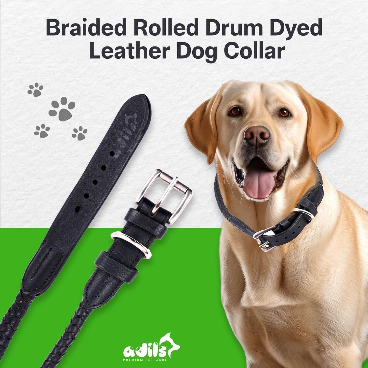 Braided Rolled Drum Dyed (DD) Leather Dog Collar