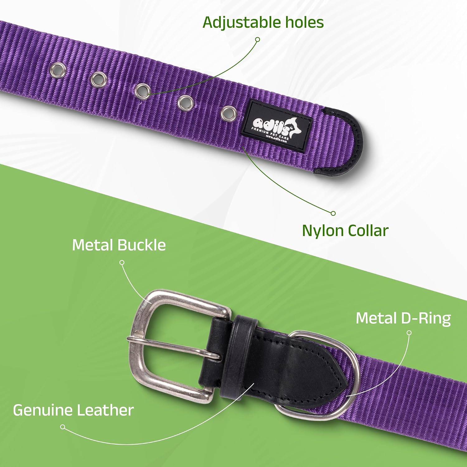 ADIL's Nylon Dog Collar – 1.5 Inch Wide Heavy-Duty Neckbelt with Metal Buckle D-Ring, Adjustable Safety Strap Small Medium Large Pets for Outdoor Walking Training