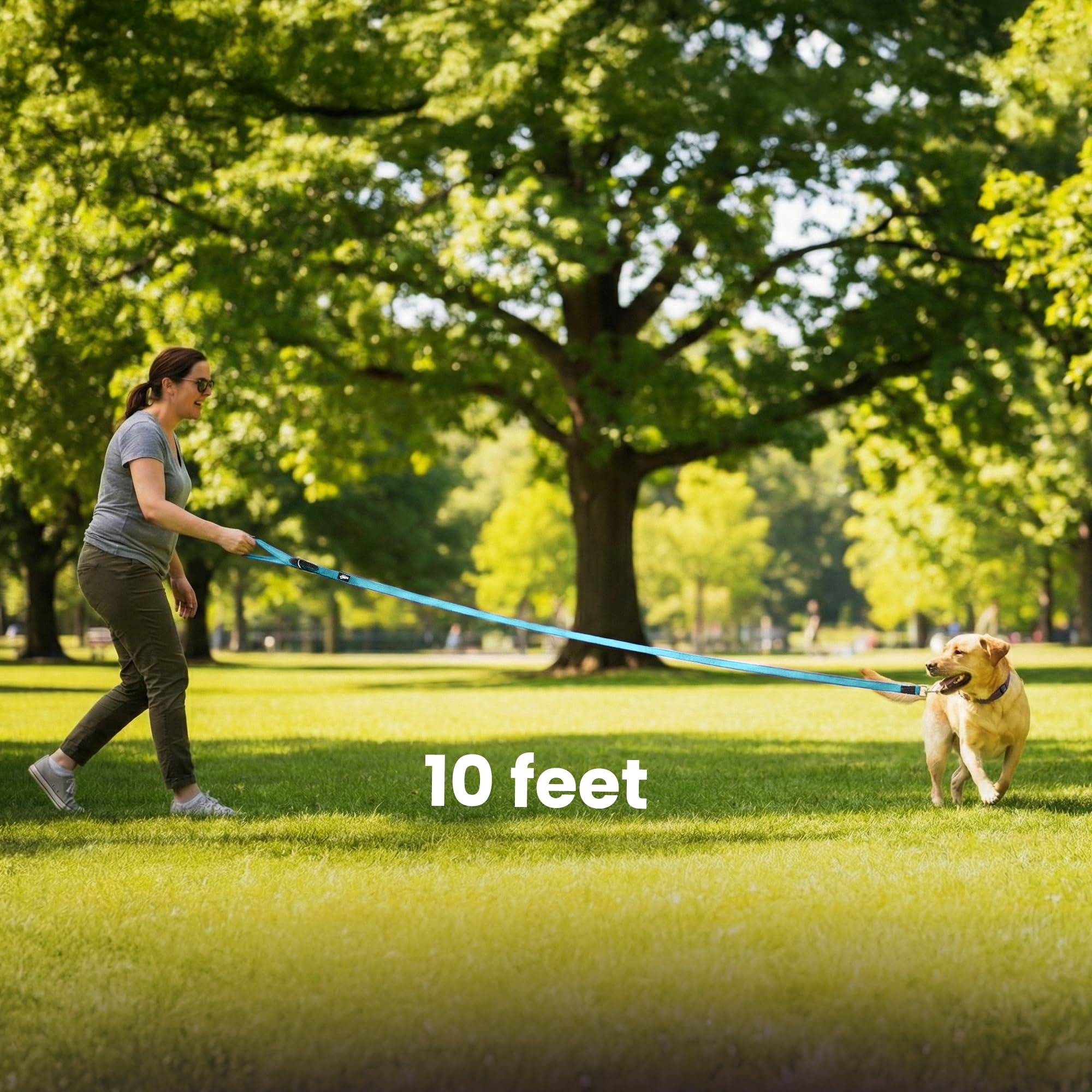Adil’s 10FT Adjustable Dog Leash Features a Soft Leather Handle, Strong Nylon, and a 360° Swivel Hook—Durable, Comfy, and Ideal for Small to Large Dogs.