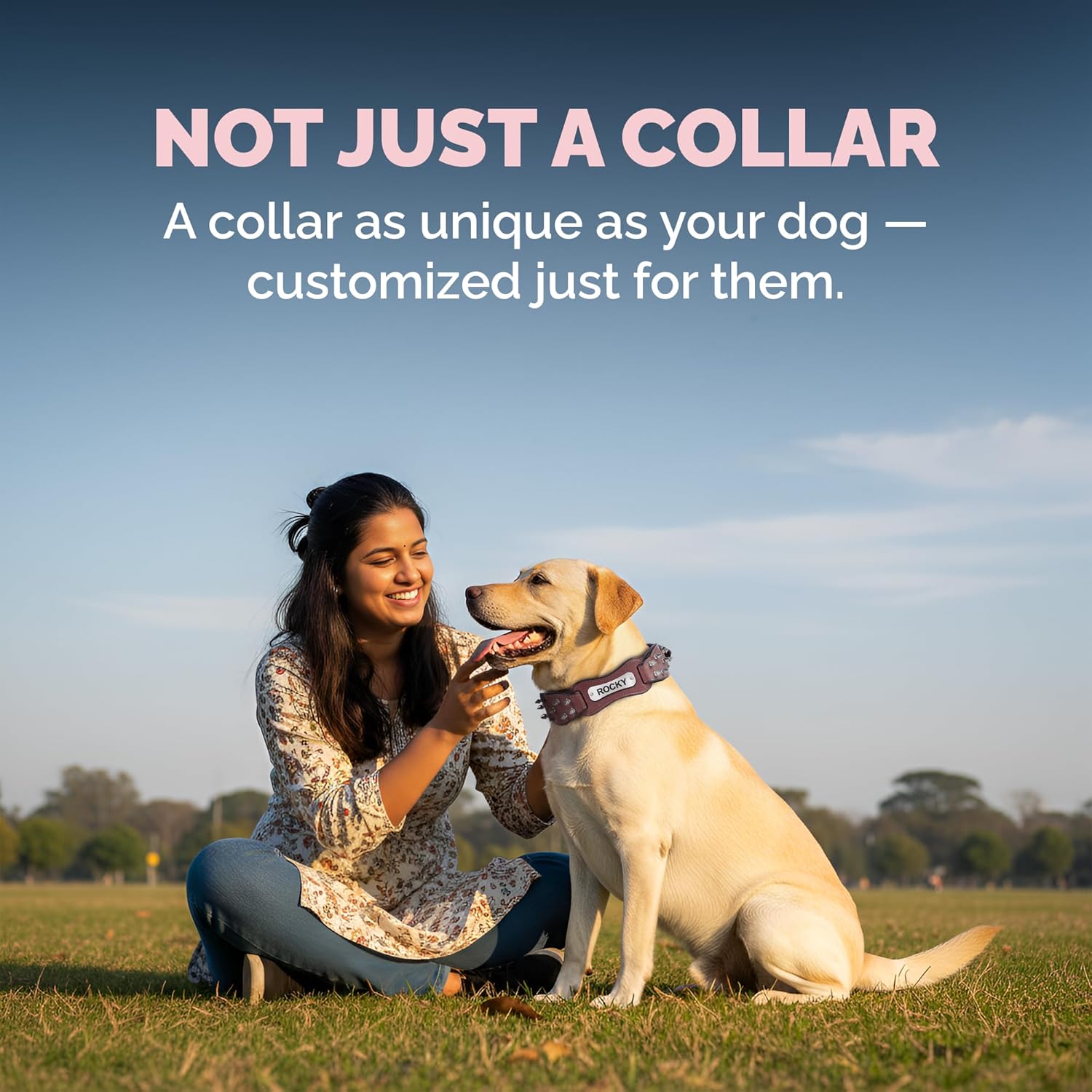 Adil's Personalized Softy Premium Leather Spiked Dog Collar – 1.5 Inch Wide Loop Design Heavy Duty Soft Padded Neckbelt, Sturdy Stainless Steel Buckle & D-Ring for Small, Medium & Large Pets