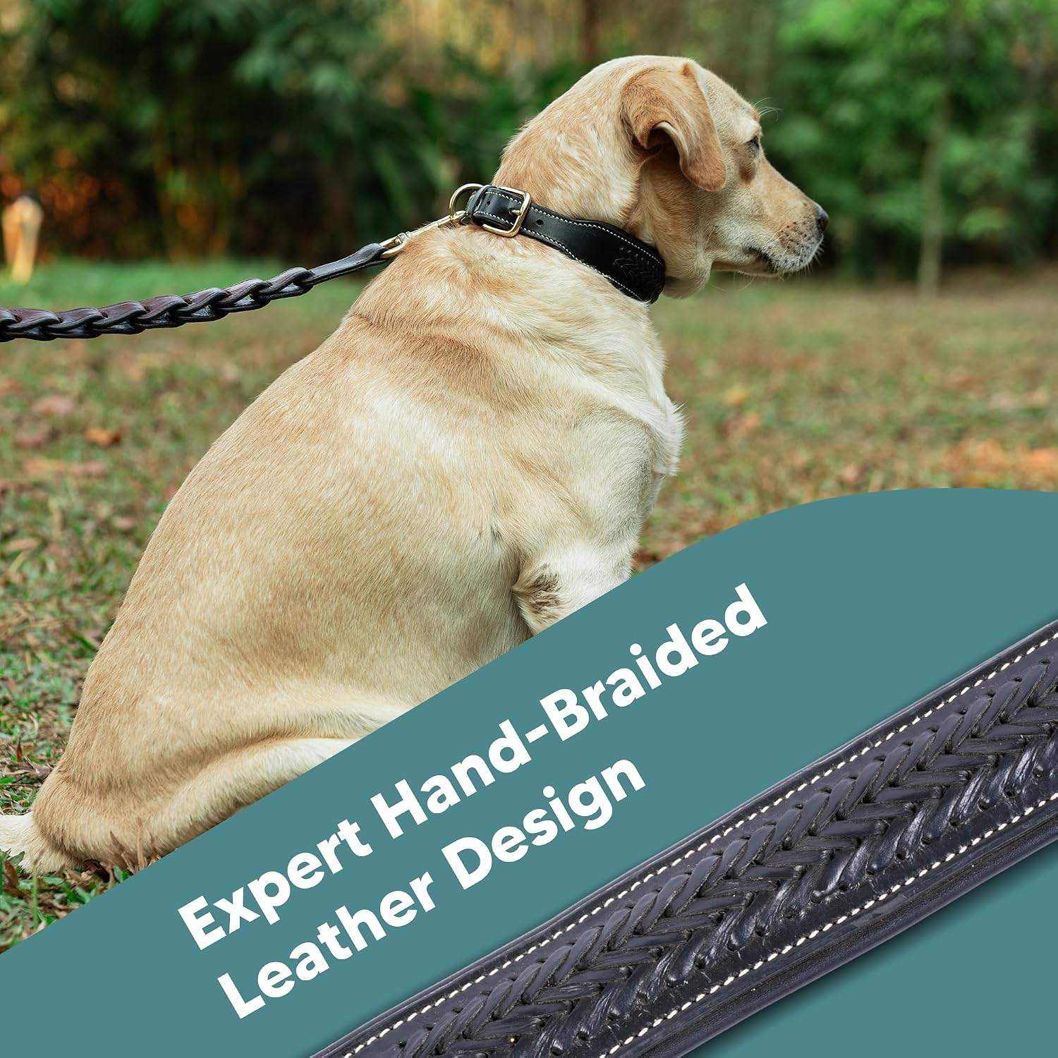 ADIL'S Handcrafted Leather Dog Collar – Basket Weave Braided Design Neckbelt with Brass Buckle & D-Ring for Small Medium Large Dogs, Black 1 Inch