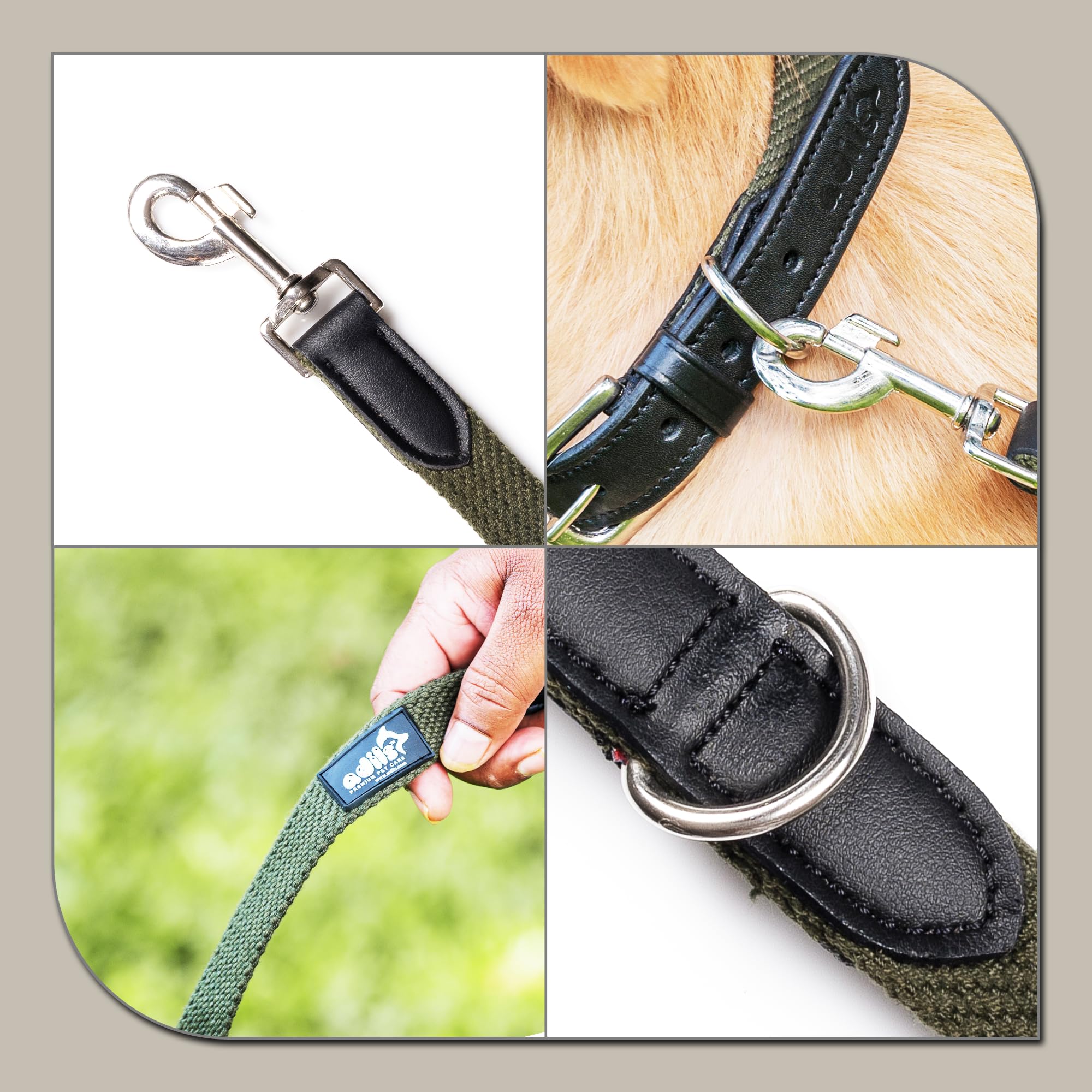 Adil’s 5FT Adjustable Cotton Dog Leash with Soft Leather Handle – Durable Long Lead with 360° Swivel Hook – Strong, Tangle-Free Leash for Walking & Training Small, Medium & Large Dogs