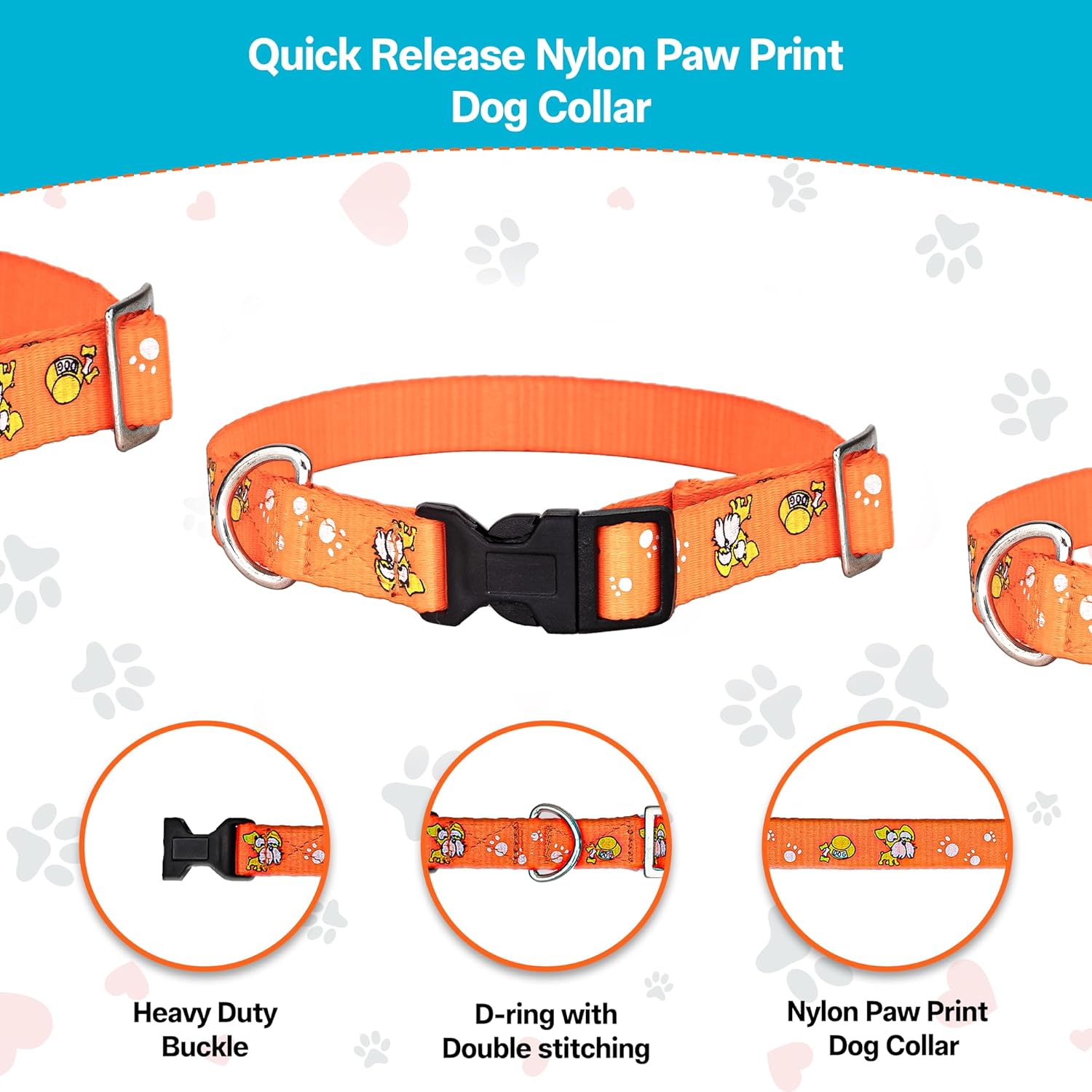 Adil’S Nylon Paw Print Dog Collar with Adjustable Quick Release Buckle & D-Ring for Leashes, 0.75in Width, Suitable for Small to Large Dogs, Size: XS, Green