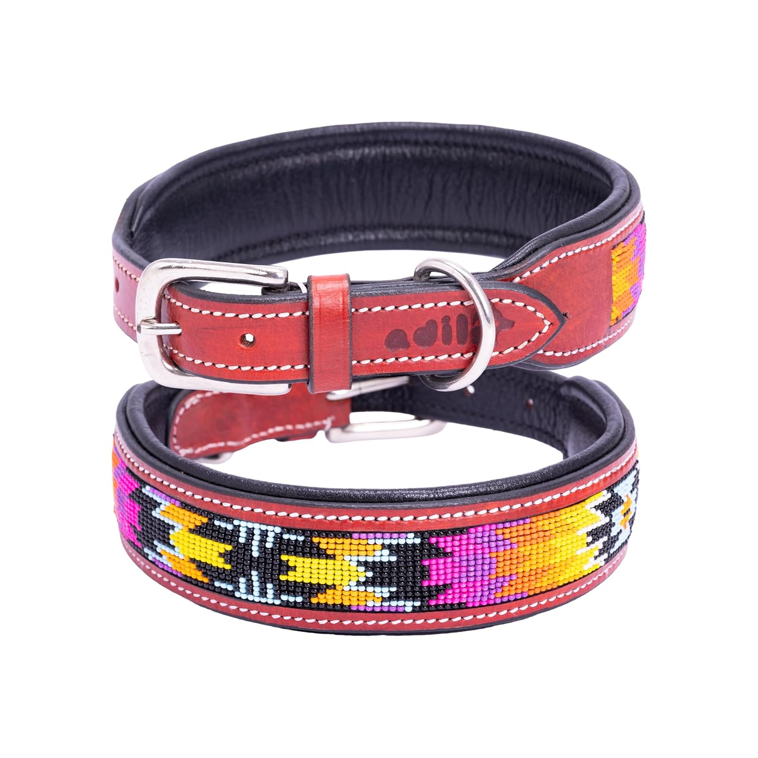 Adil’S Beaded Leather Dog Collar 1.5 Inch Width, Hand Tooled Adjustable Beaded Dog Collars with Strong Metal Buckle & D-Ring Suitable Dogs