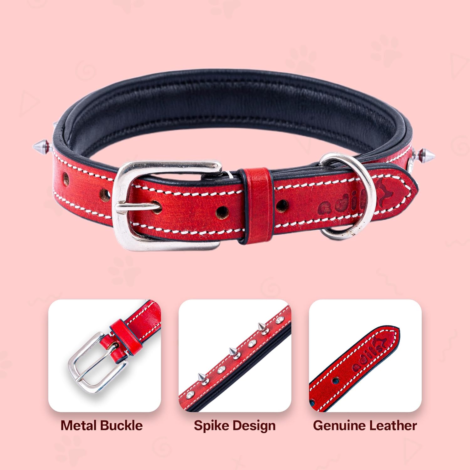Adil’S Leather Spike Studded Dog Collar – Adjustable Pet Collar for Small, Medium, Large Dogs Durable & Stylish for Pitbulls, Bulldogs, Mastiffs & Guard Dogs