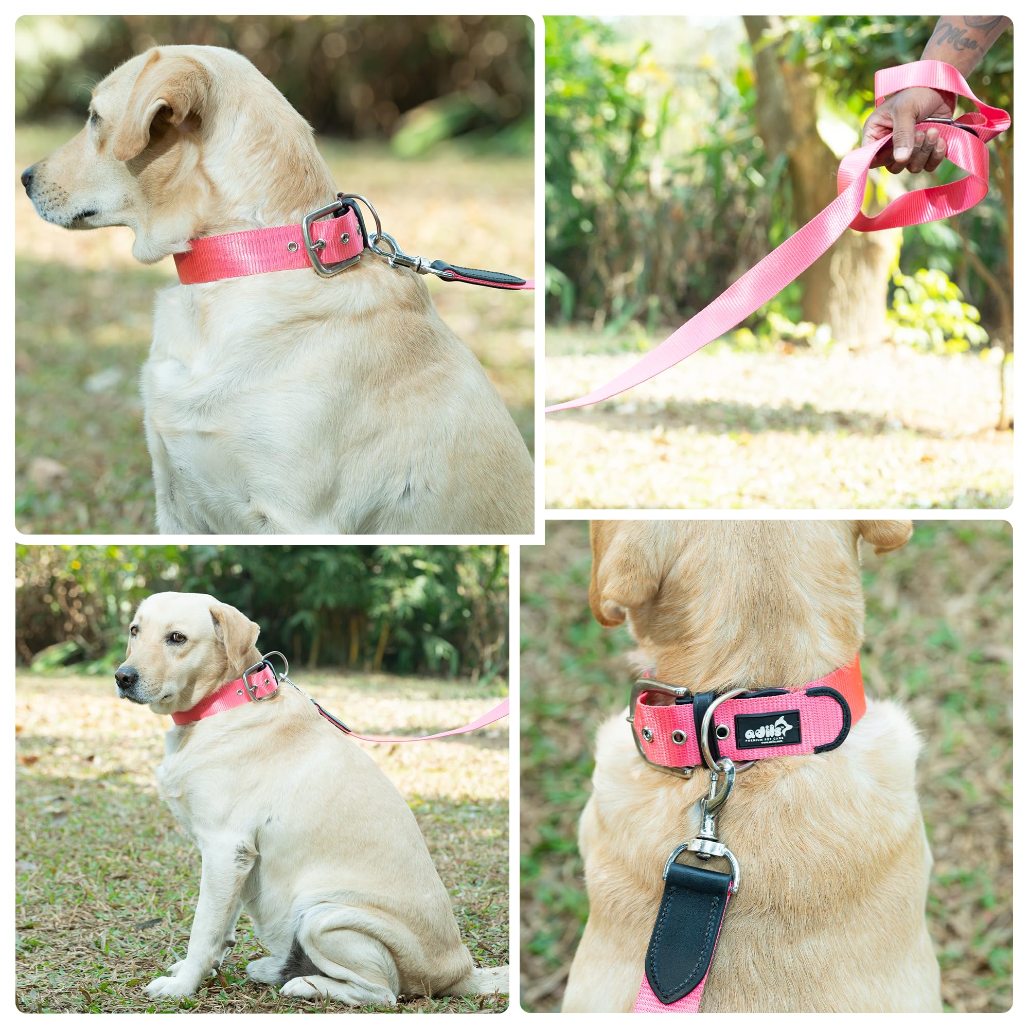 ADIL's Nylon Dog Leash, Heavy Duty Walking Lead with 360° Swivel Metal Hook 1.5 Inch Wide Durable Training Cord with Comfortable Loop Handle for Medium Large Dogs