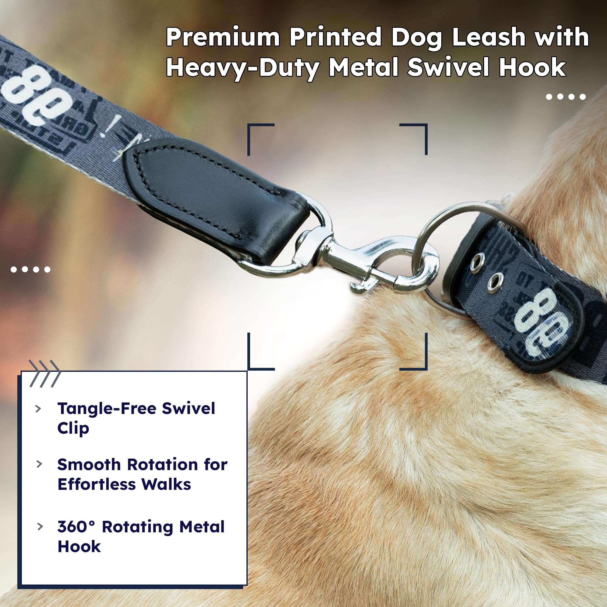 ADIL's Handcrafted Cotton Dog Leash – Premium Graffiti Printed Webbing Pet Walking Lead with Soft Loop Handle 360° Chrome Swivel Hook Strong Metallic D-Ring for Small Medium Large Dogs, 5ft