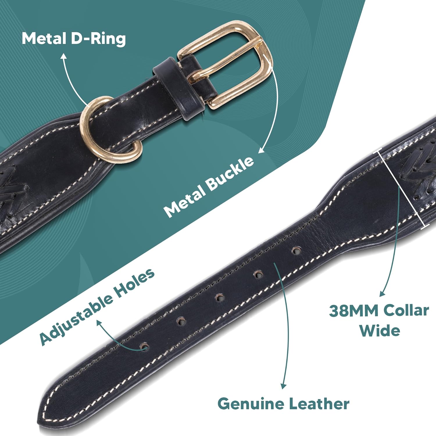 ADIL'S Handcrafted Leather Dog Collar – Basket Weave Braided Design Neckbelt with Brass Buckle & D-Ring for Small Medium Large Dogs, Black 1 Inch