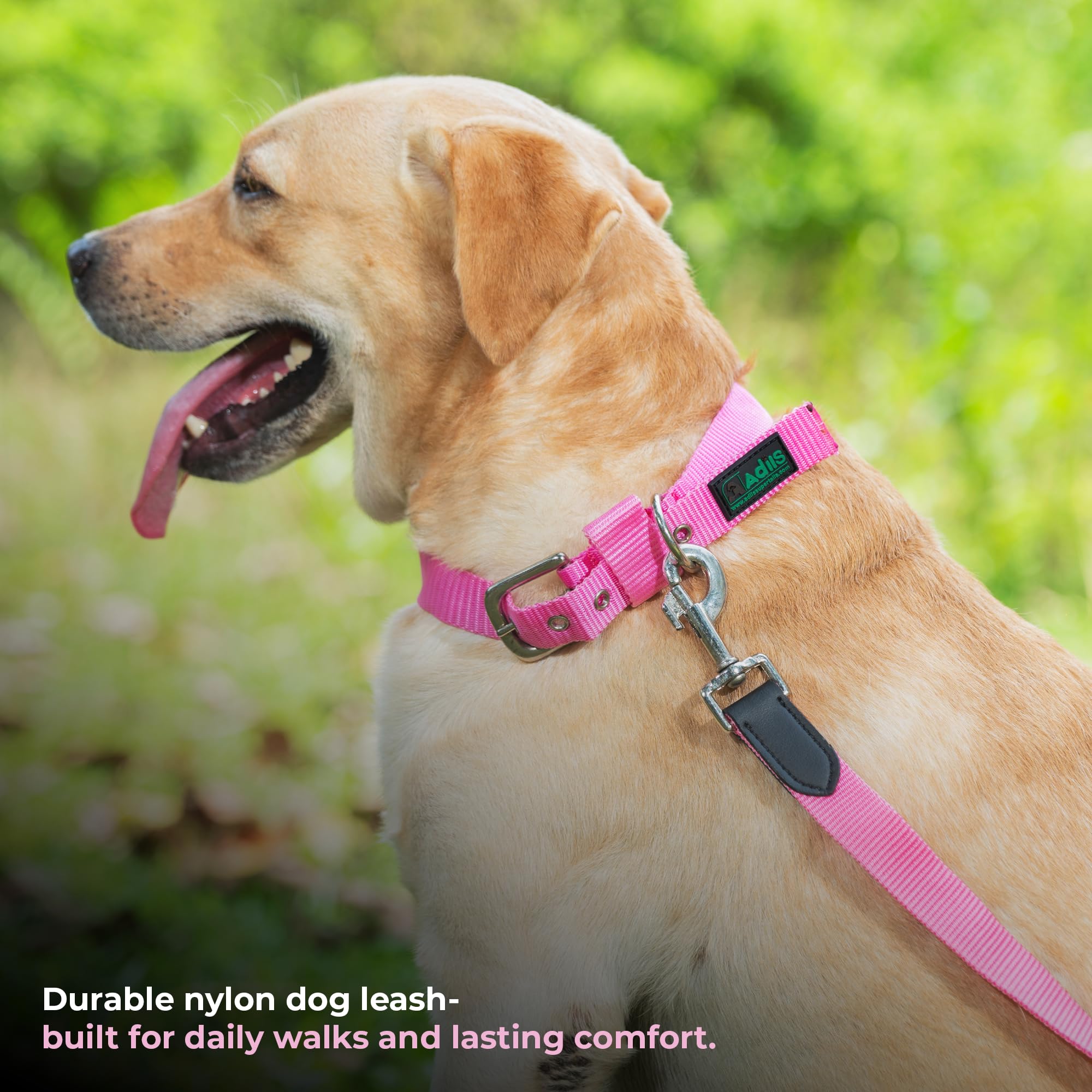 Adil’s 5FT Adjustable Nylon Dog Leash with Soft Leather Handle – Durable Long Lead with 360° Swivel Hook – Strong, Tangle-Free Leash for Walking & Training Small, Medium & Large Dogs