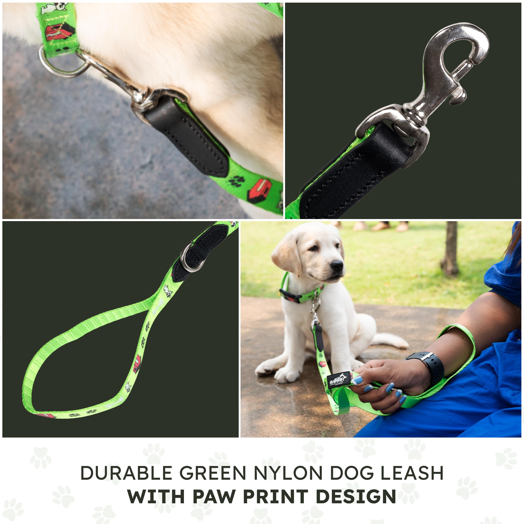 Adil’s Nylon Paw Print Dog Leash – 19mm Wide 5ft Long Durable Lead with 360° Swivel Hook Loop Handle Metal D-Ring Walking Training for Small Medium Pets