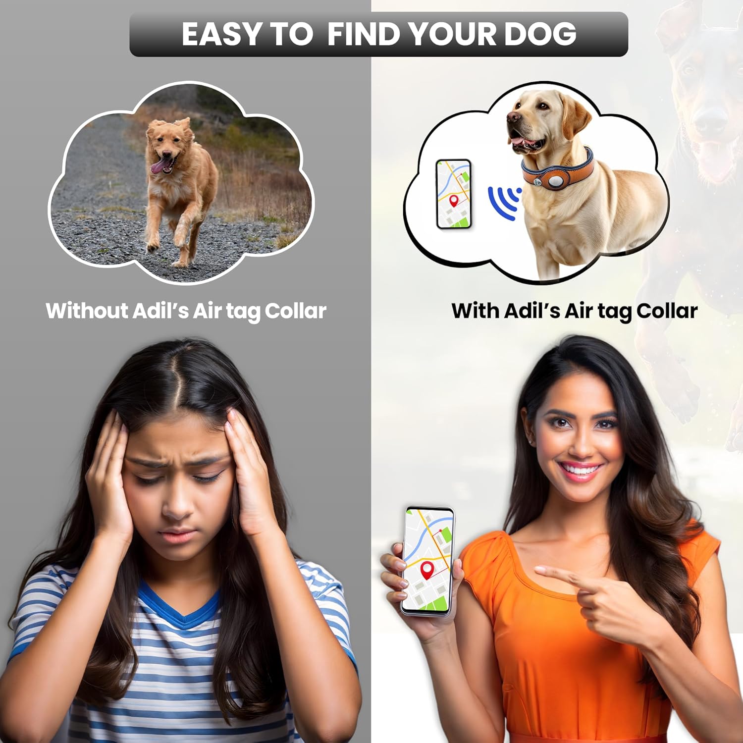 Adil’s AirTag Dog Collar – Genuine Leather with Secure Apple AirTag Holder