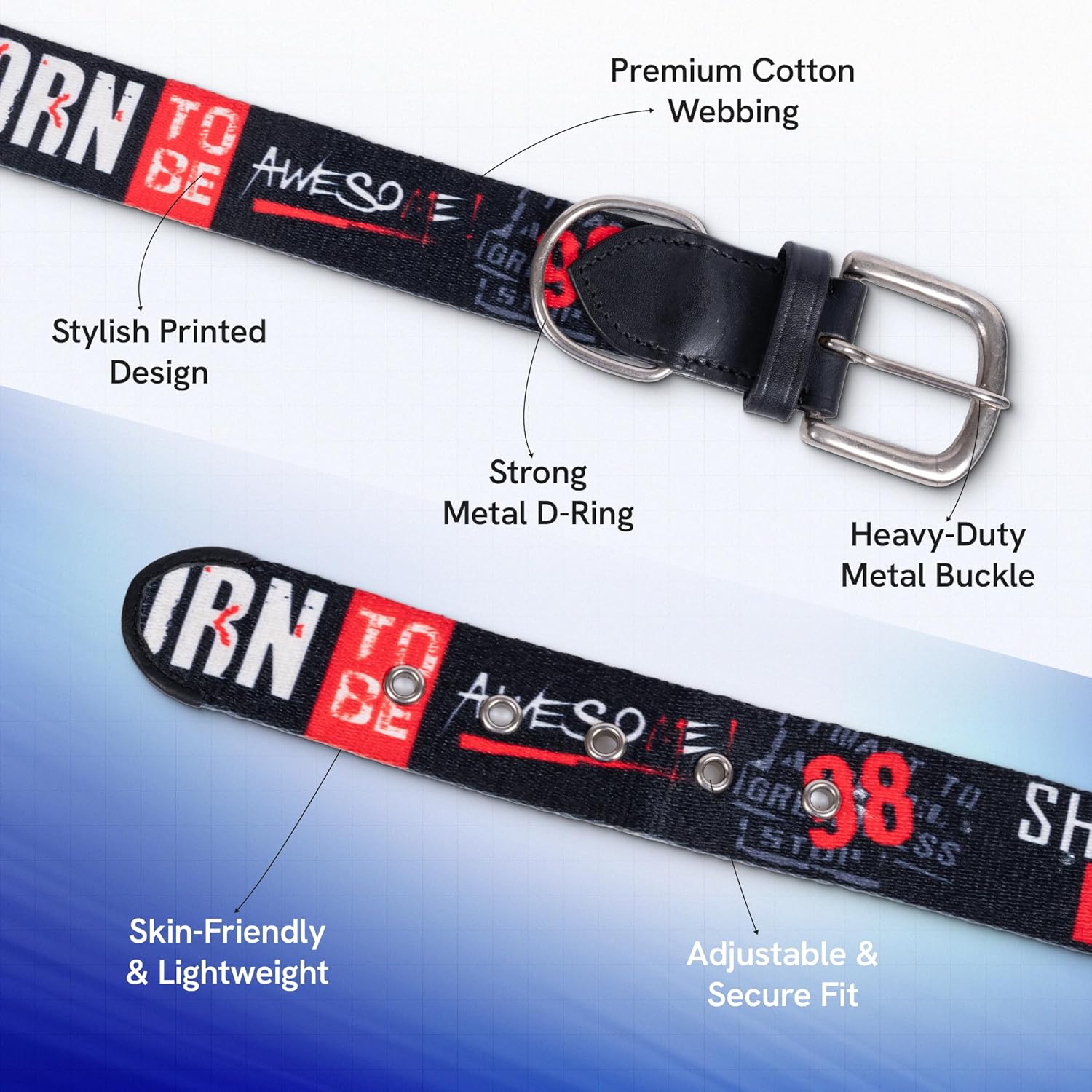 ADIL's Handcrafted Cotton Dog Collar – Premium Graffiti Printed Webbing Neckbelt with Heavy-Duty Metal Buckle & Strong D-Ring Adjustable Neckband for Small Medium Large Dogs, 1.5 Inch (Black, S)