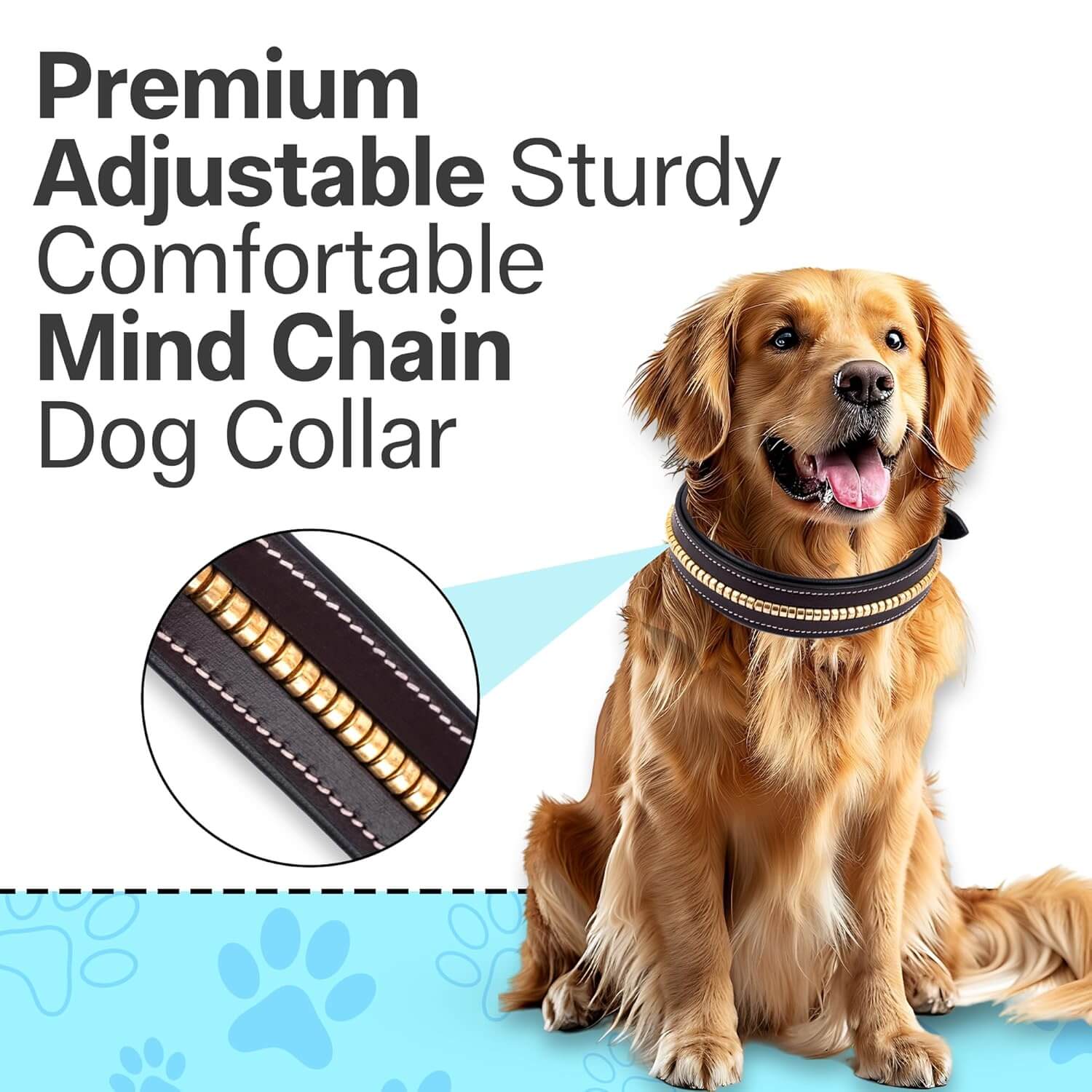 Adil's Genuine Leather 1.5" Mid Chain Dog Collar for Medium to Large Dogs
