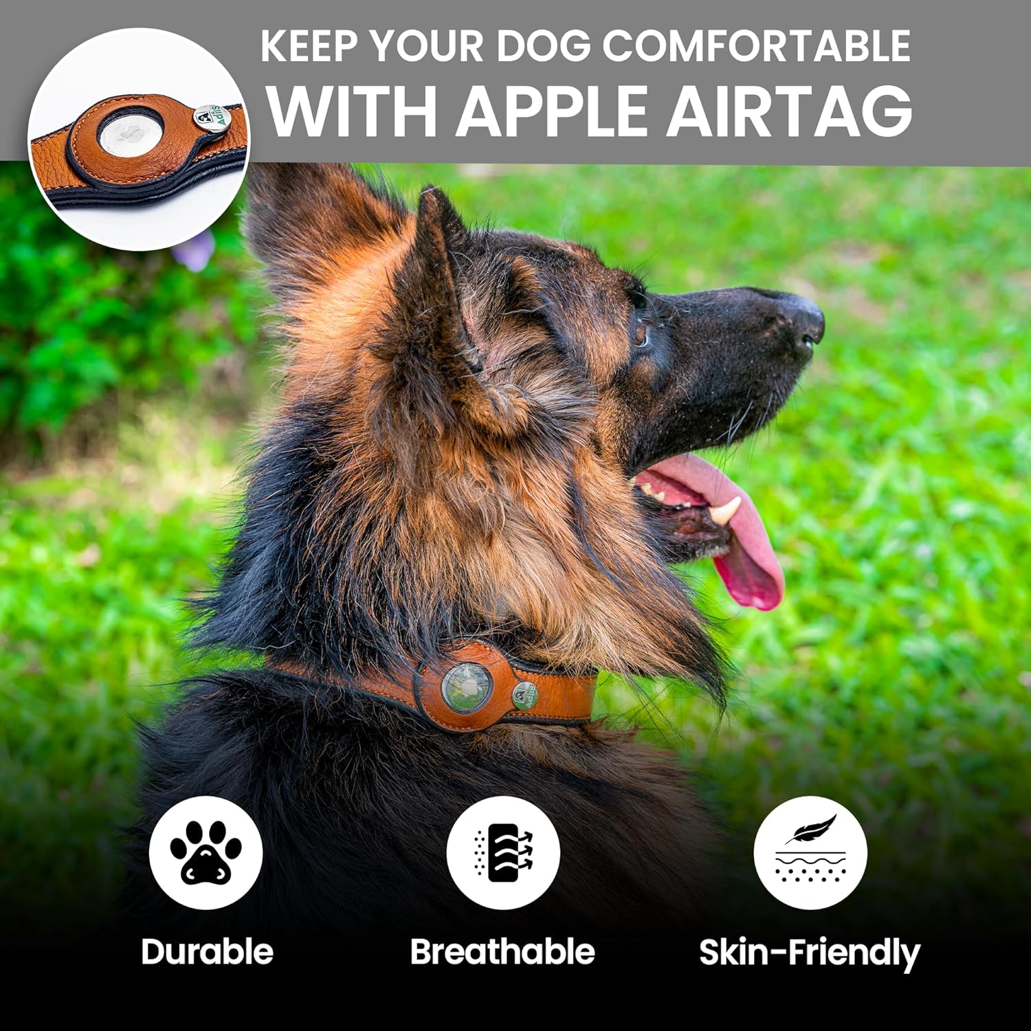 Adil’s AirTag Dog Collar – Genuine Leather with Secure Apple AirTag Holder