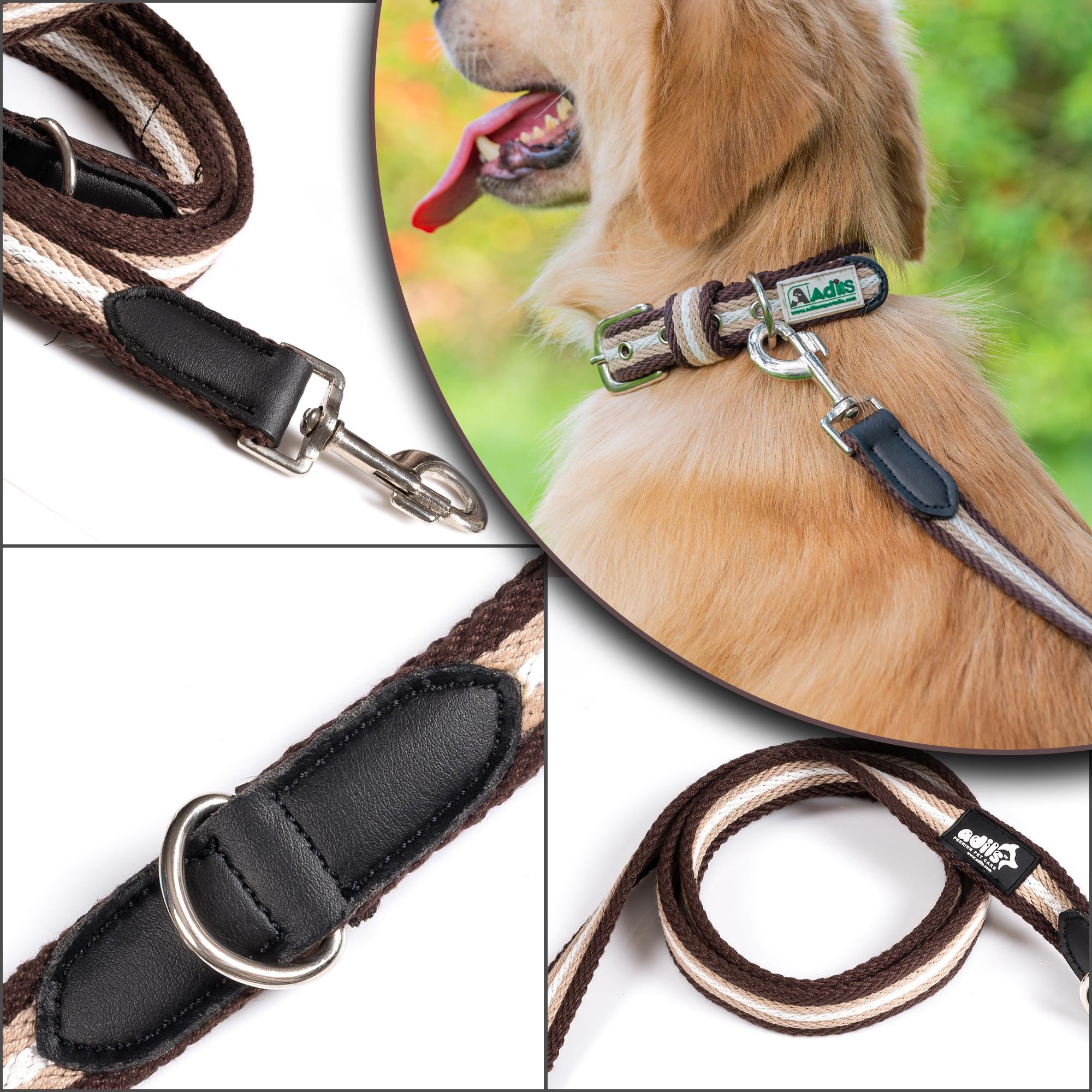 Adil’s Multi Color Cotton Dog Leash – Durable High-Density Cotton with Metal Clasp, 5 Ft Leash for Small, Medium & Large Dogs – Comfortable & Strong Pet Walking Leash
