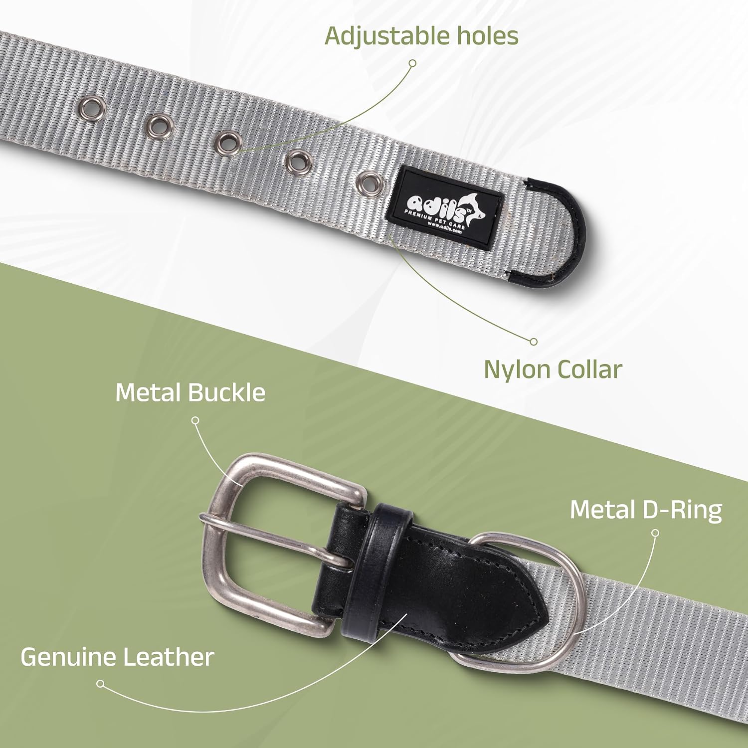 ADIL's Nylon Dog Collar – 1.5 Inch Wide Heavy-Duty Neckbelt with Metal Buckle D-Ring, Adjustable Safety Strap Small Medium Large Pets for Outdoor Walking Training