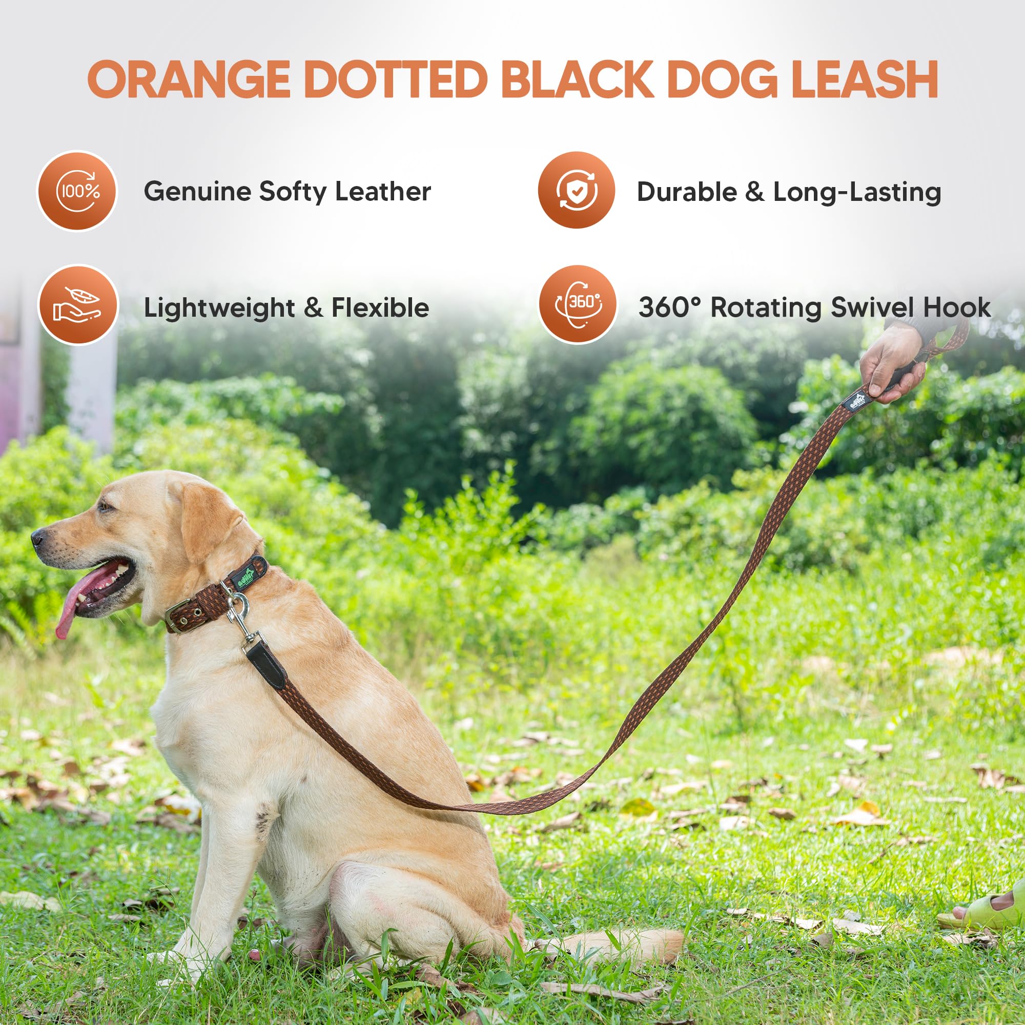 Adil’s 5ft Cotton Dotted Dog Leash with Leather Grip & 360° Swivel Hook – Durable, Comfy & Tangle-Free for All Dog Sizes