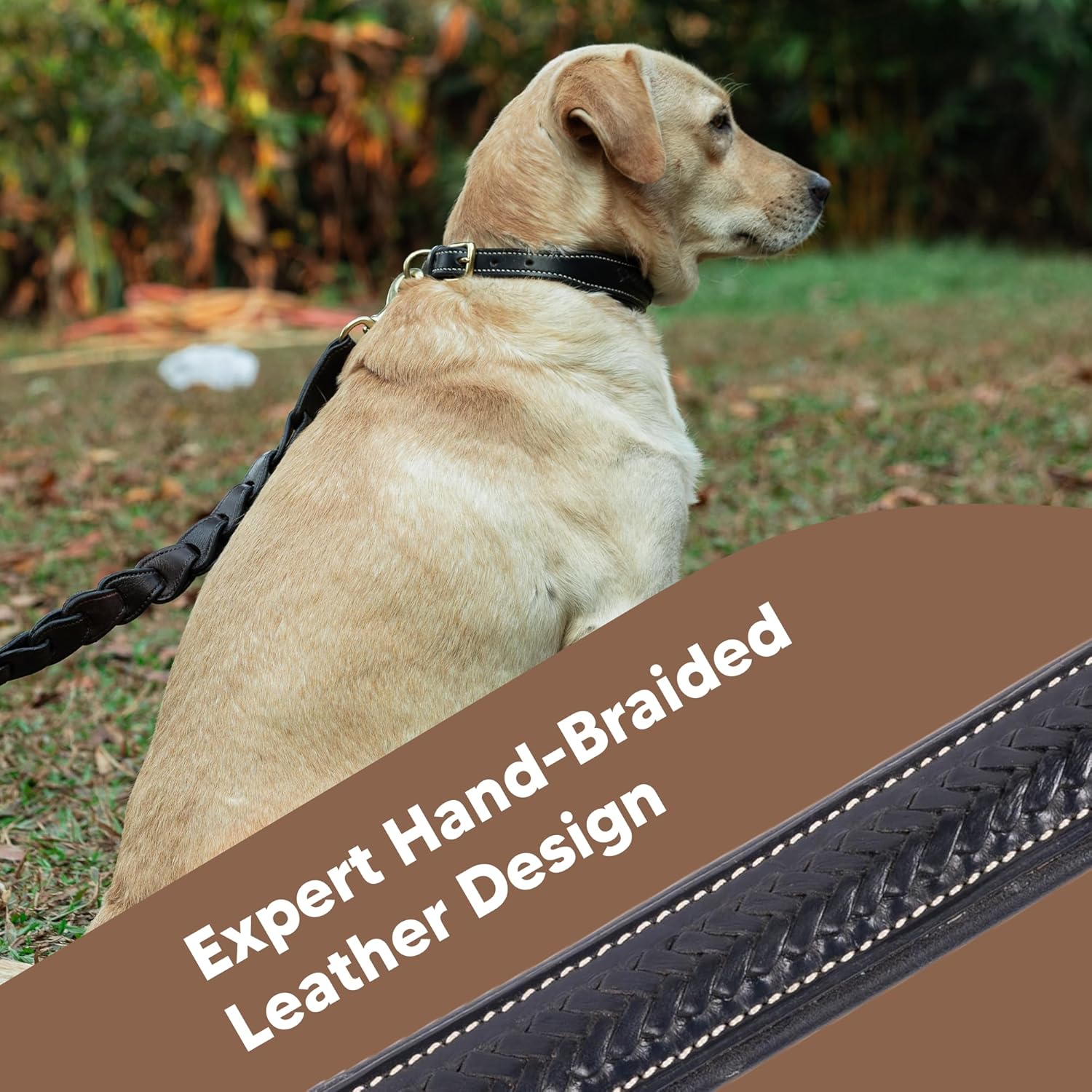 ADIL'S Handcrafted Leather Dog Collar – Basket Weave Braided Design Neckbelt with Brass Buckle & D-Ring for Small Medium Large Dogs, Black 1 Inch
