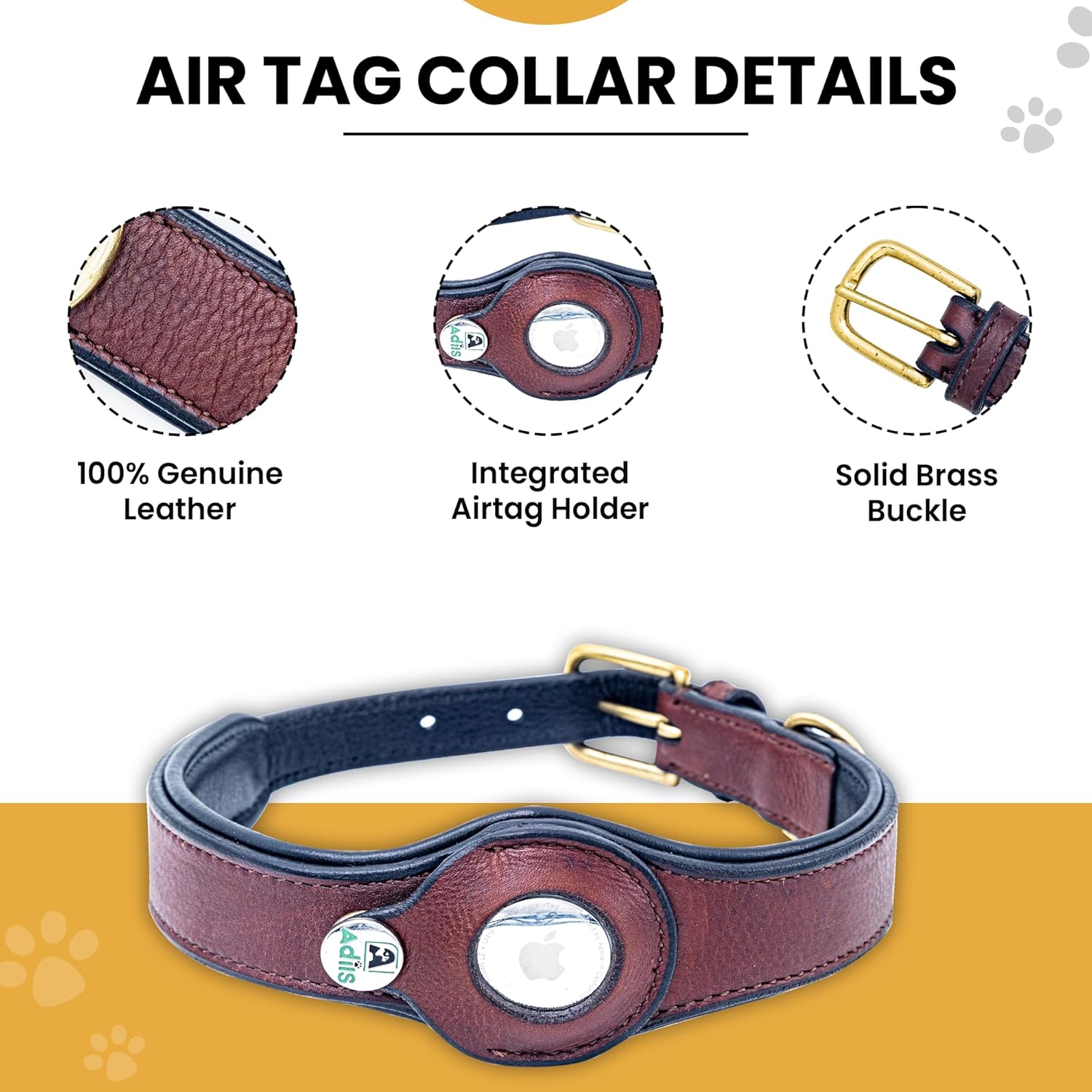 Adil’s AirTag Dog Collar – Genuine Leather with Secure Apple AirTag Holder