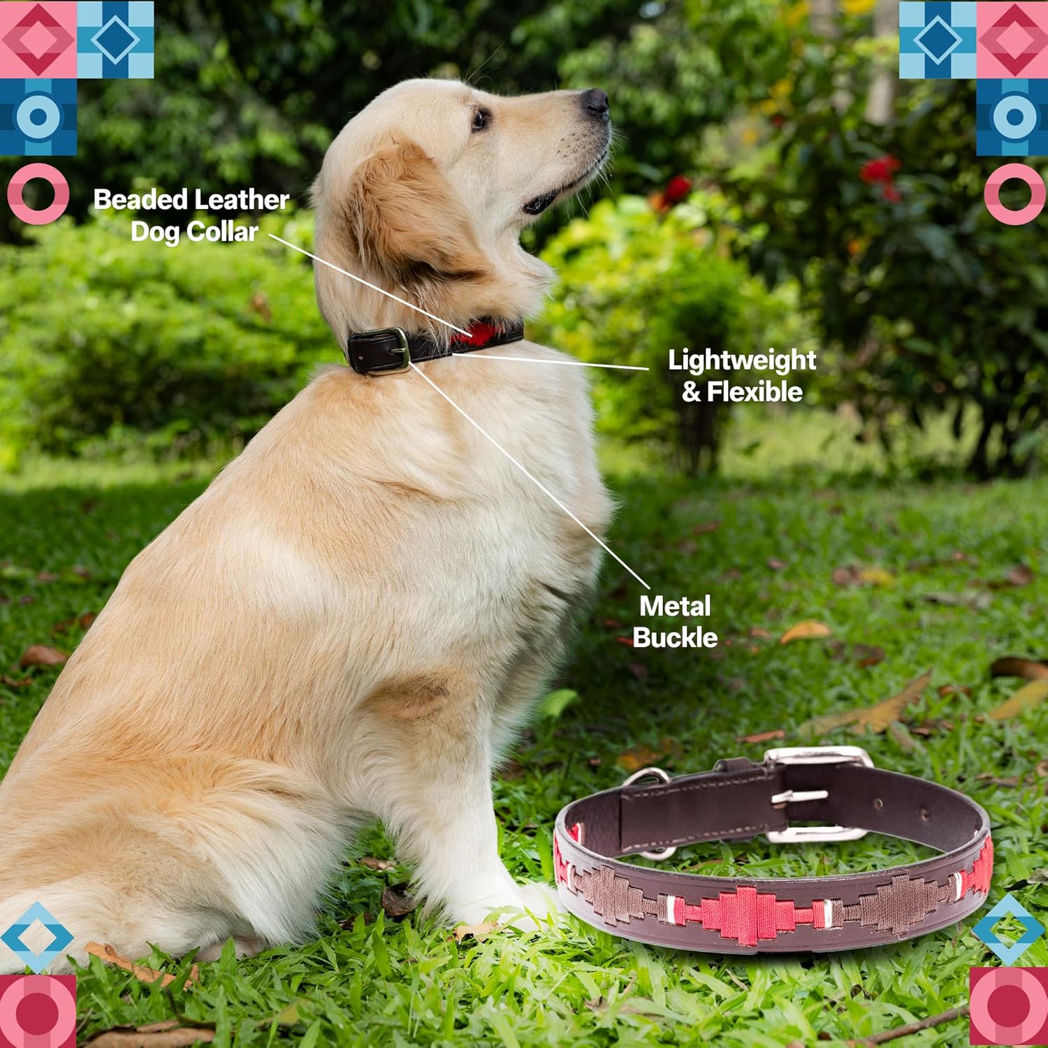 ADIL'S Polo Dog Collar,1 Inch Width Handcrafted by Artisans|Leather Dog Collar with Strong Metal Buckle & D-Ring for Small, Medium & Large Dogs