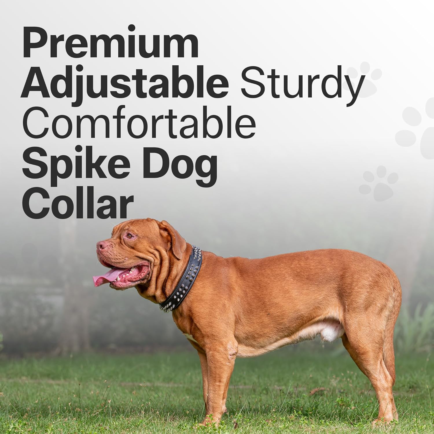 Adil's Faux Leather Spike Dog Collar | Adjustable Studded Collar for Medium to Large Dogs (1.5 Inch / 38mm Width)