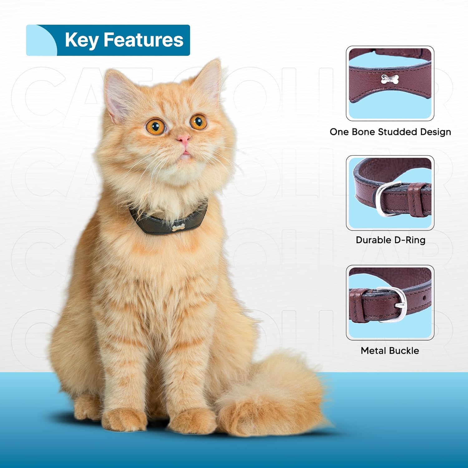 Adil’S Leather Cat Collar - Stylish Single Bone Studded Design, Breakaway Soft pet Collar, Adjustable Metal Buckle with Strong D-Ring for Leash attachments for Outdoor Adventures (Black)