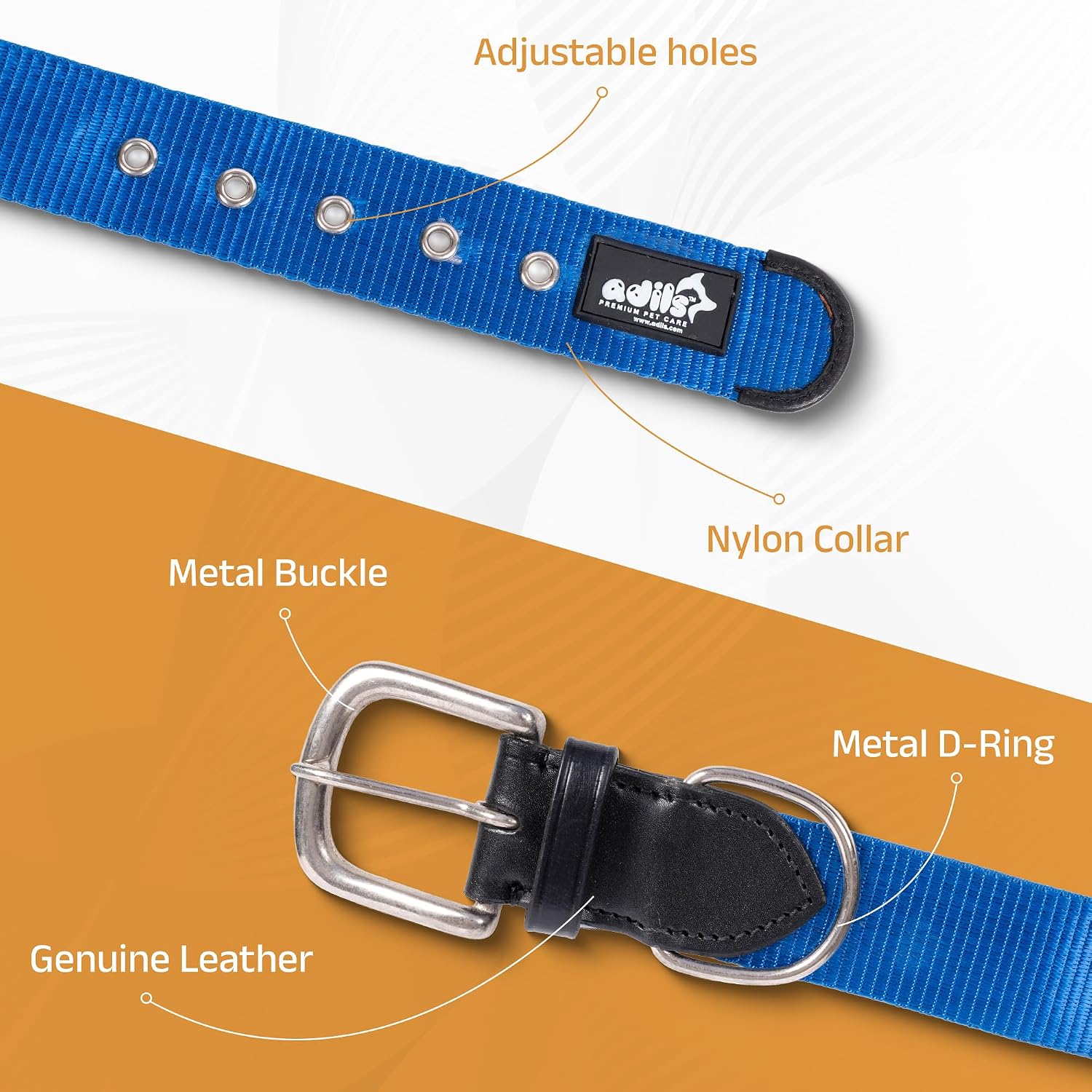 ADIL's Nylon Dog Collar – 1.5 Inch Wide Heavy-Duty Neckbelt with Metal Buckle D-Ring, Adjustable Safety Strap Small Medium Large Pets for Outdoor Walking Training