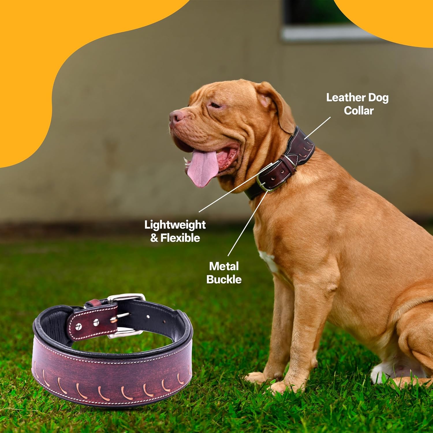 Adil’S Tooling Half Moon Cut Tooled Dog Collar 2.25INCH Width Suitable for Medium & Large Dogs, Hand Tooled Leather Dog Collar with Sturdy Hardware & Classic Design