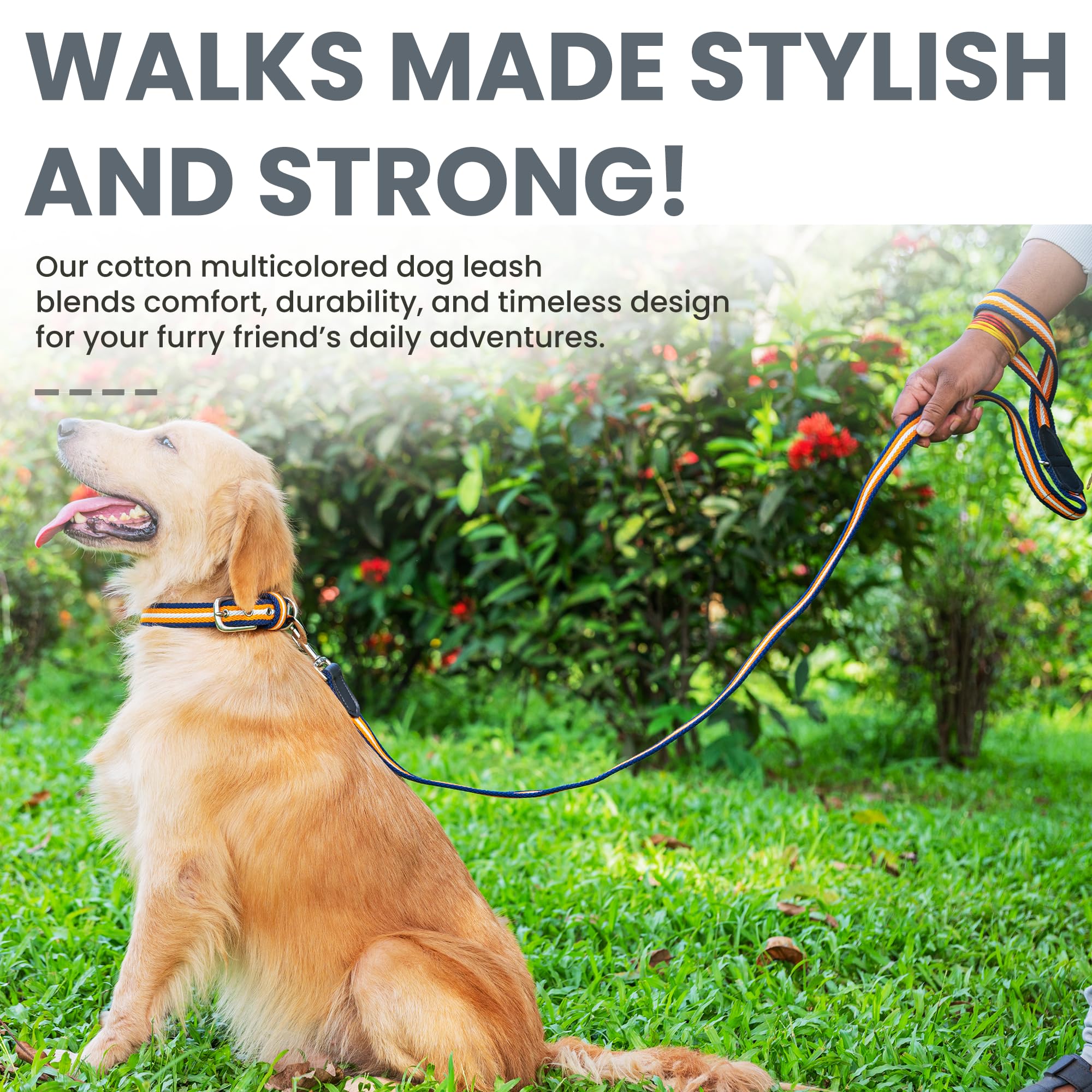 Adil’s Multi Color Cotton Dog Leash – Durable High-Density Cotton with Metal Clasp, 5 Ft Leash for Small, Medium & Large Dogs – Comfortable & Strong Pet Walking Leash
