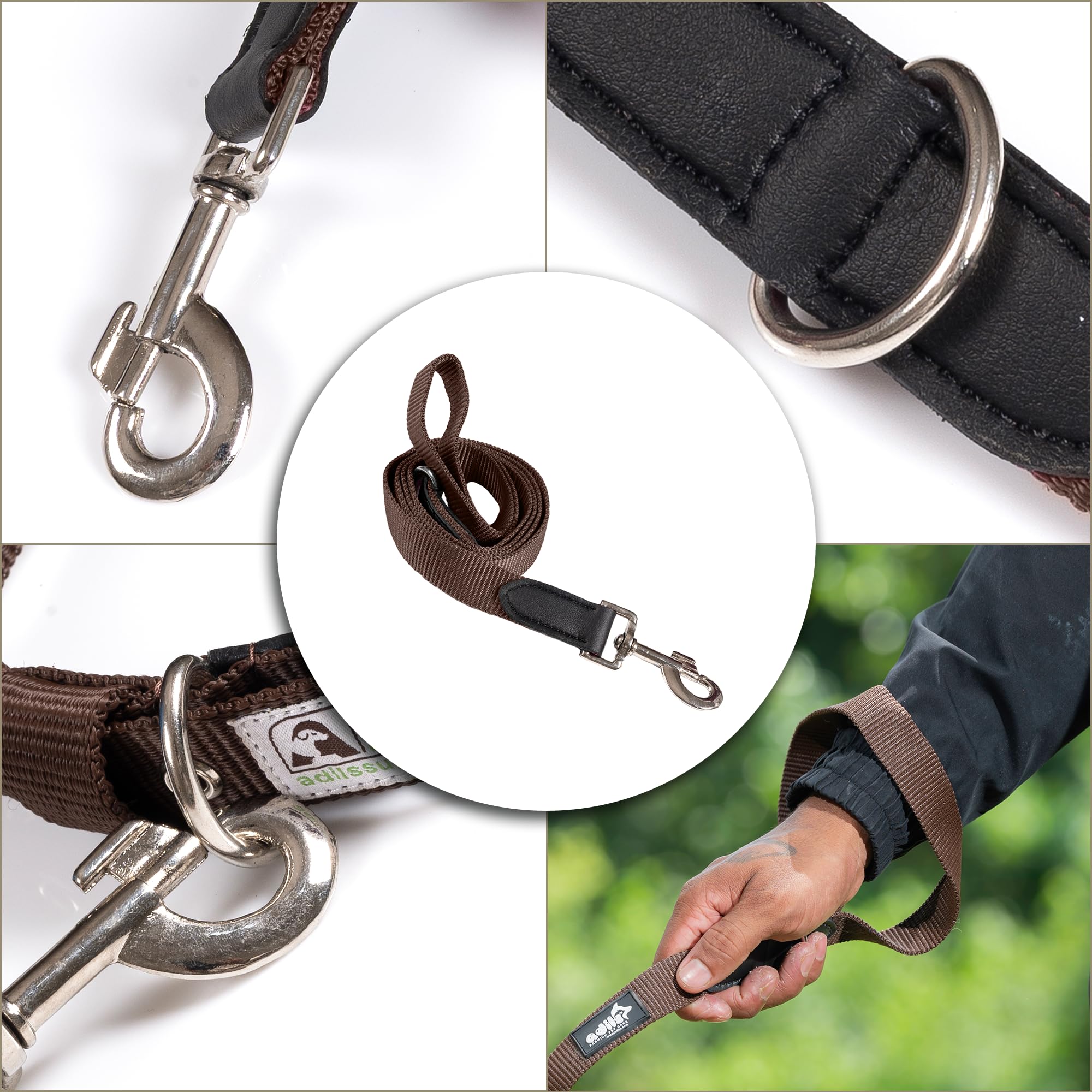 Adil’s 5FT Adjustable Nylon Dog Leash with Soft Leather Handle – Durable Long Lead with 360° Swivel Hook – Strong, Tangle-Free Leash for Walking & Training Small, Medium & Large Dogs