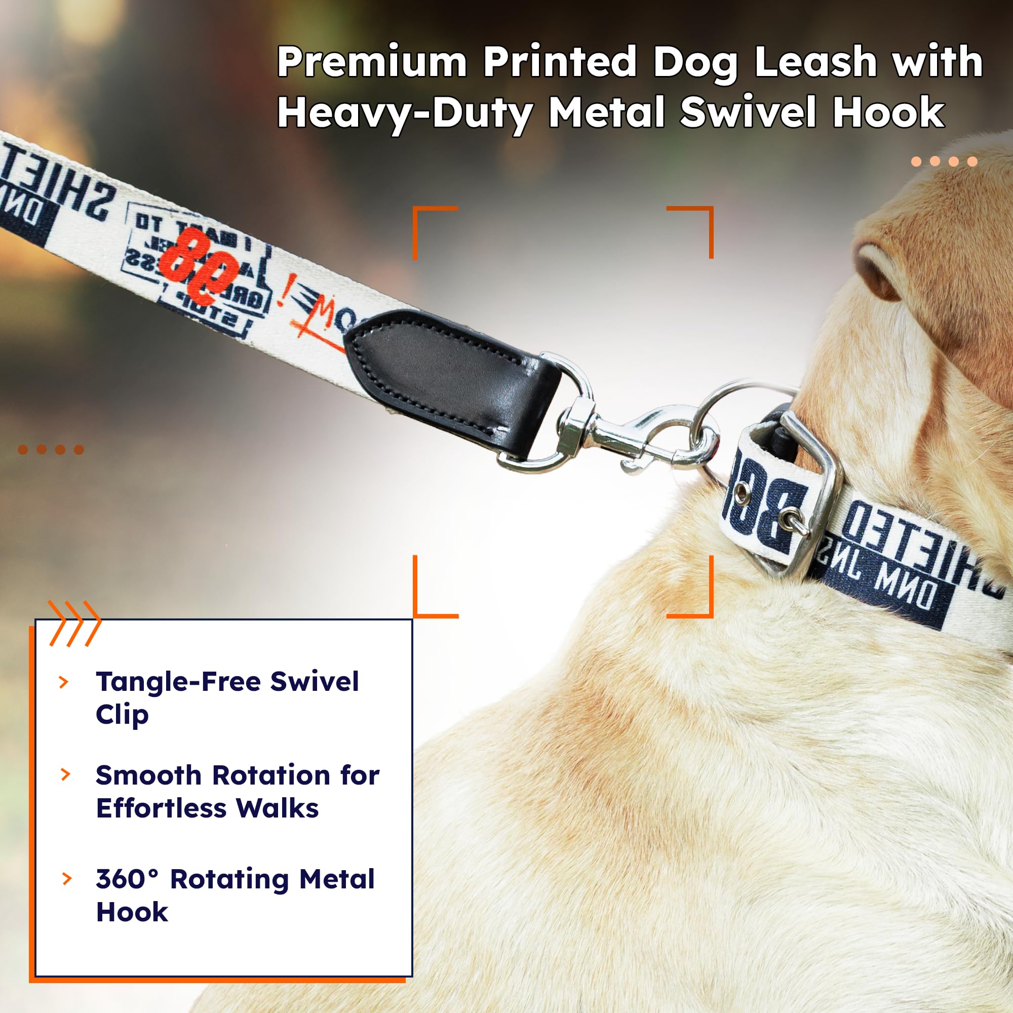 ADIL's Handcrafted Cotton Dog Leash – Premium Graffiti Printed Webbing Pet Walking Lead with Soft Loop Handle 360° Chrome Swivel Hook Strong Metallic D-Ring for Small Medium Large Dogs, 5ft