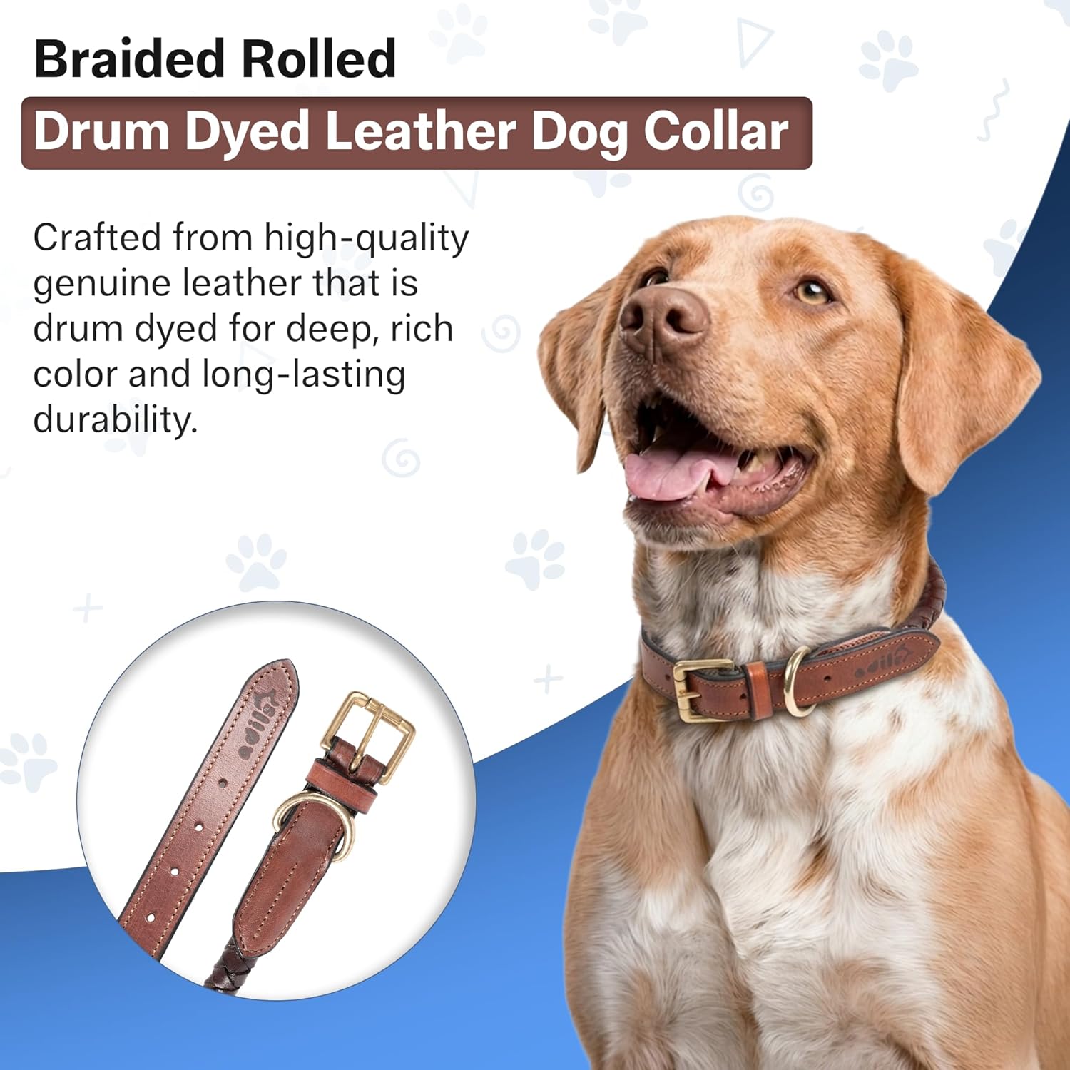 Braided Rolled Drum Dyed (DD) Leather Dog Collar