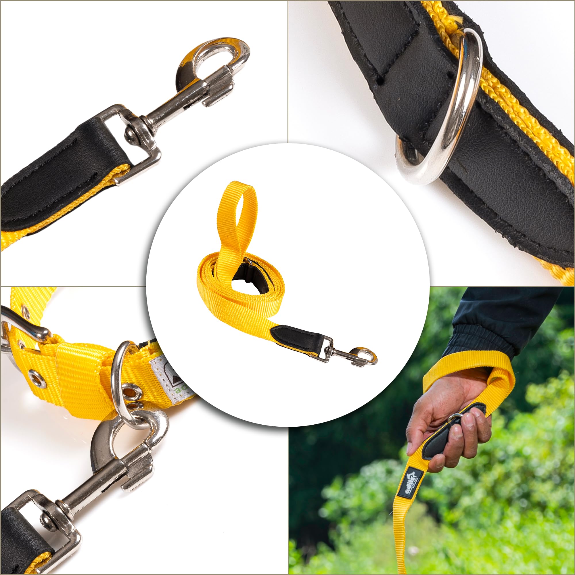 Adil’s 5FT Adjustable Nylon Dog Leash with Soft Leather Handle – Durable Long Lead with 360° Swivel Hook – Strong, Tangle-Free Leash for Walking & Training Small, Medium & Large Dogs