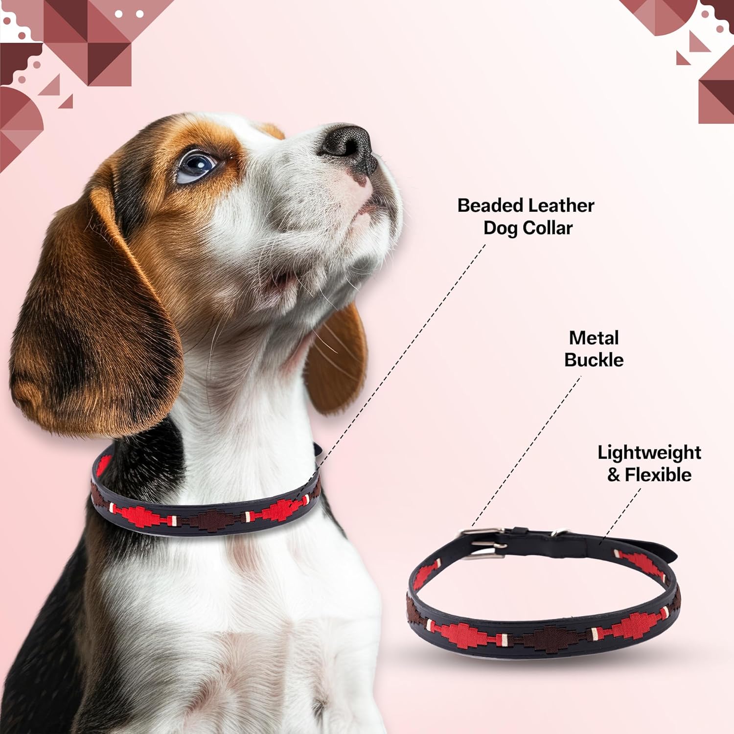 ADIL'S Polo Dog Collar,1 Inch Width Handcrafted by Artisans|Leather Dog Collar with Strong Metal Buckle & D-Ring for Small, Medium & Large Dogs