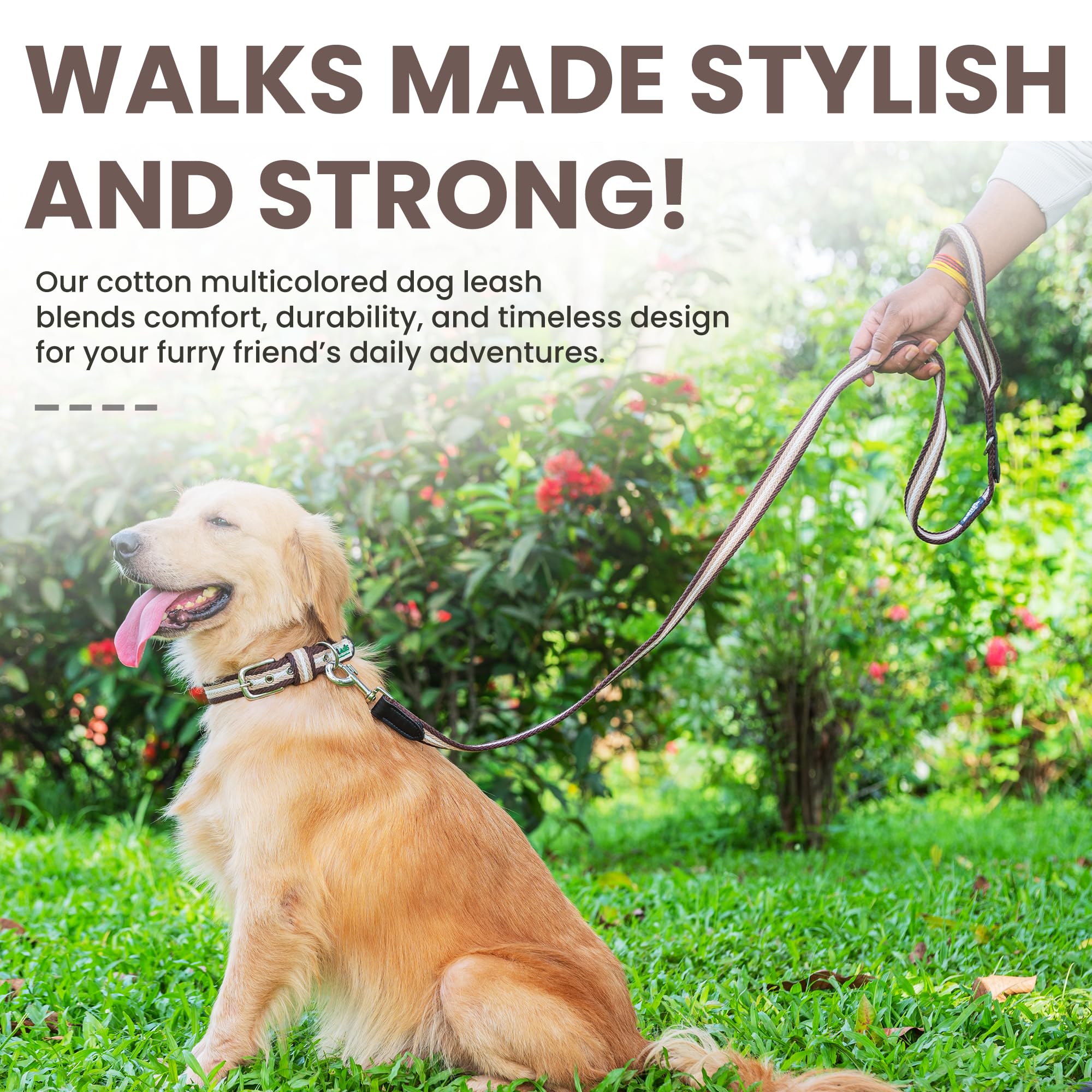 Adil’s Multi Color Cotton Dog Leash – Durable High-Density Cotton with Metal Clasp, 5 Ft Leash for Small, Medium & Large Dogs – Comfortable & Strong Pet Walking Leash