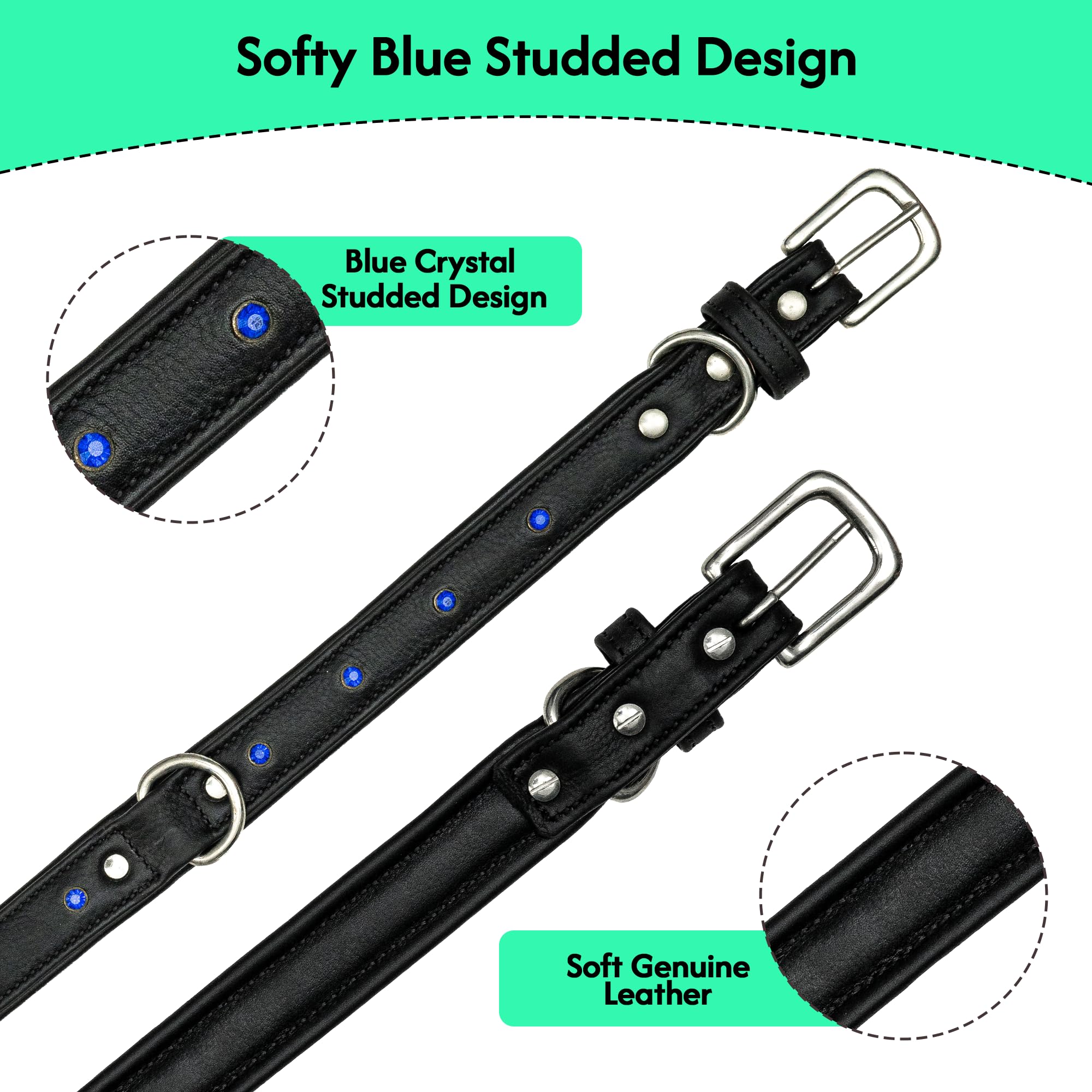 Adil’S Black Studded Softy Leather Dog Collar 1inch Width Suitable for Small, Medium & Large Dogs with Strong Metal Buckle & D-Ring for leashes, Size: S to XL, Brown (S, Black Stud)