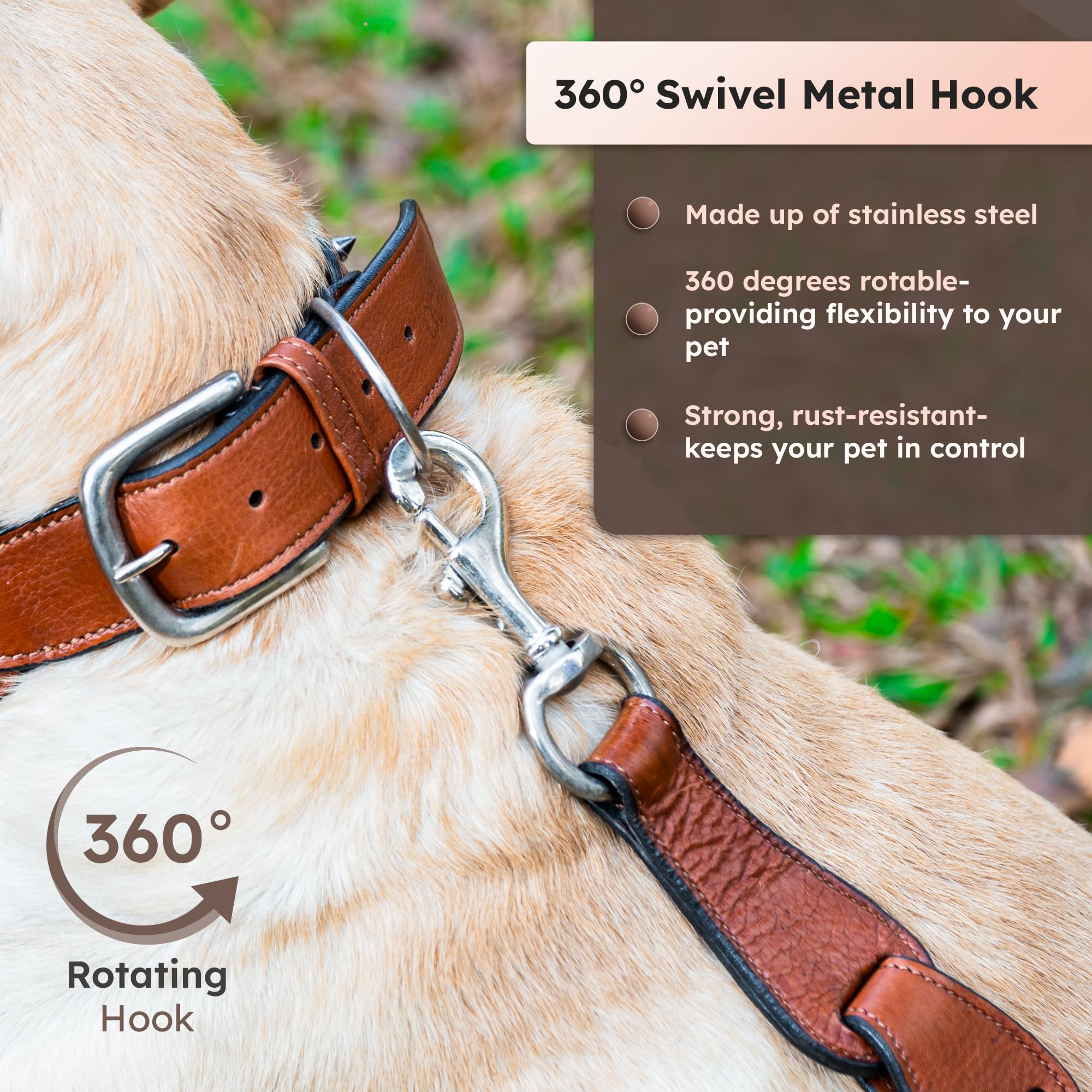 Adil's Premium Softy Leather Dog Leash 5ft Long 1.5 Inch Wide Braided Leash with Loop Handle 360° Swivel Hook Heavy Duty D-Ring Durable Walking Training Lead for Small Medium Large Pets