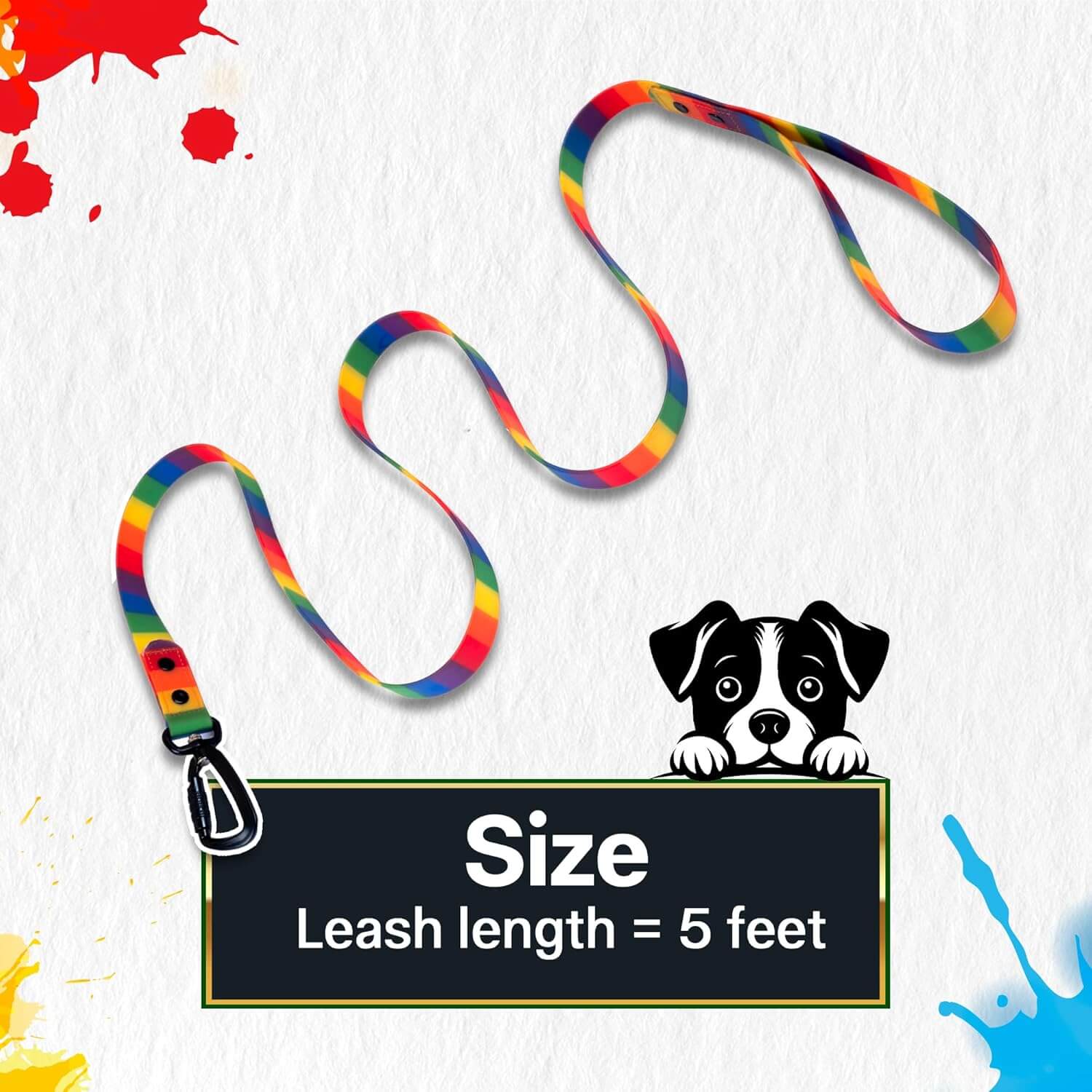 Adil’s Rainbow Dog Leash – Biothane Waterproof Leashes for Dogs, Metal Hook, Adjustable Length & Neck Girth Suitable for Dogs & Puppies of All Breeds Ideal for Walking, Running & Training