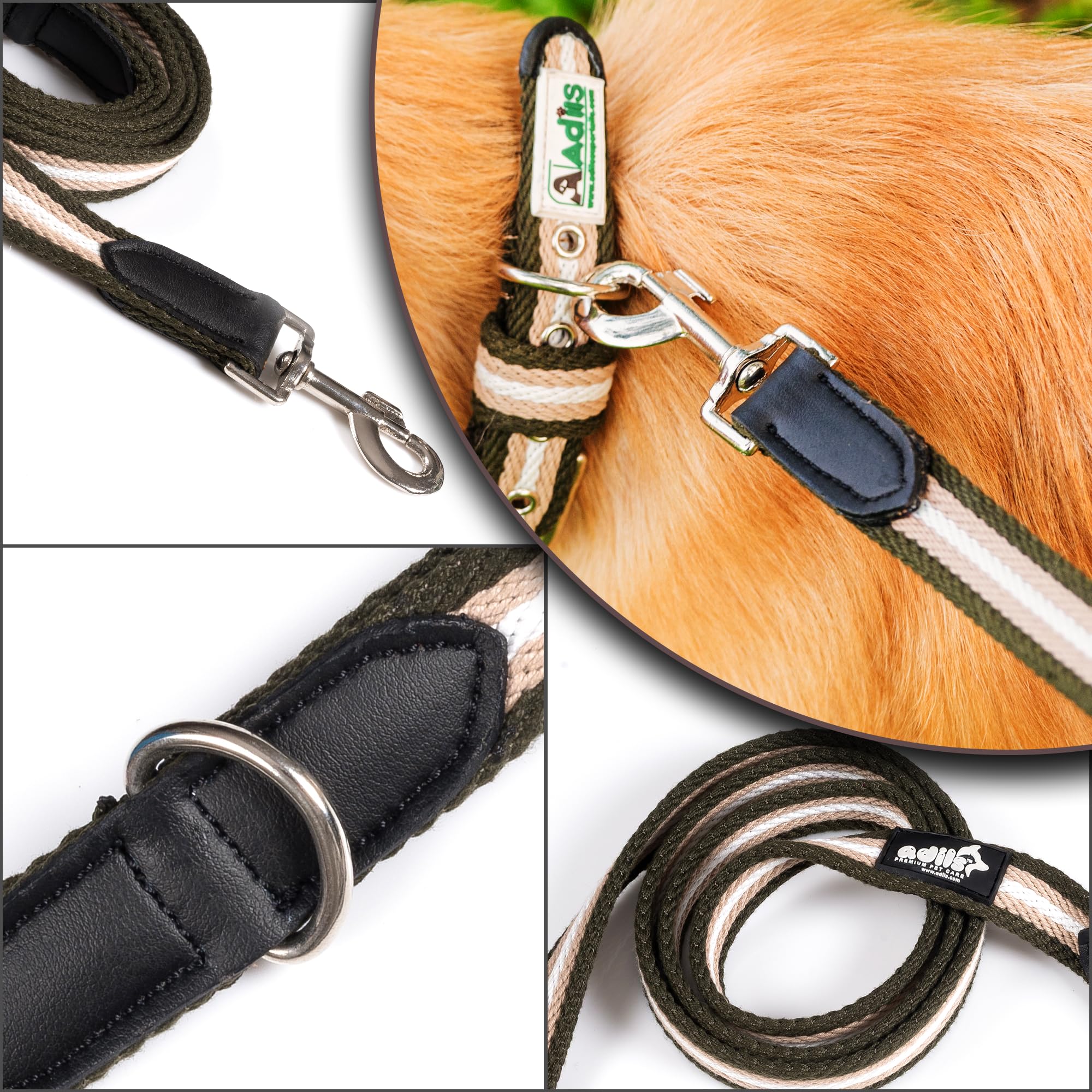 Adil’s Multi Color Cotton Dog Leash – Durable High-Density Cotton with Metal Clasp, 5 Ft Leash for Small, Medium & Large Dogs – Comfortable & Strong Pet Walking Leash