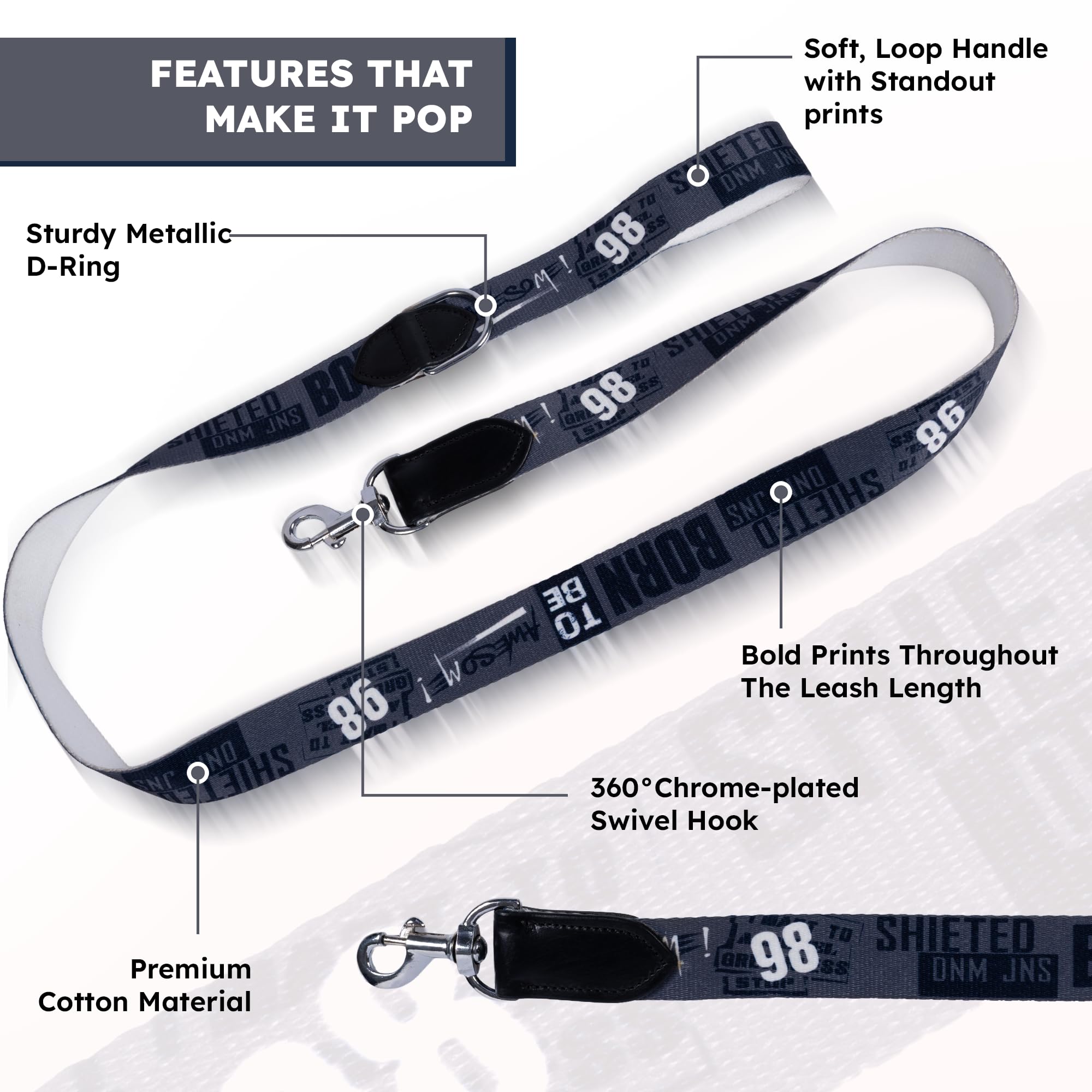 ADIL's Handcrafted Cotton Dog Leash – Premium Graffiti Printed Webbing Pet Walking Lead with Soft Loop Handle 360° Chrome Swivel Hook Strong Metallic D-Ring for Small Medium Large Dogs, 5ft