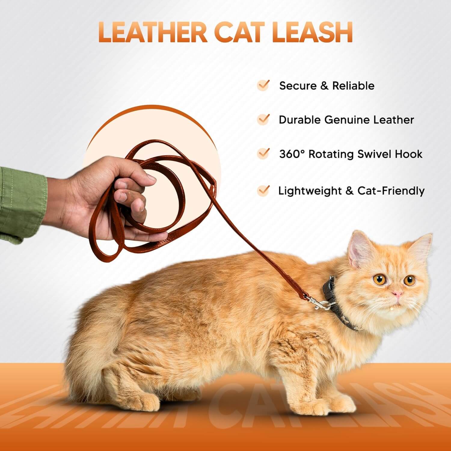 Adil’S Leather Cat Leash – Durable, Stylish & Comfortable Genuine Leather 4ft Long Leash with Secure Trigger Snap Hook for Safe Walks and Outdoor Adventures