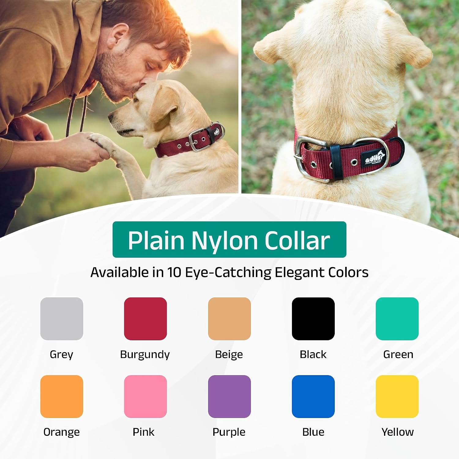 ADIL's Nylon Dog Collar – 1.5 Inch Wide Heavy-Duty Neckbelt with Metal Buckle D-Ring, Adjustable Safety Strap Small Medium Large Pets for Outdoor Walking Training