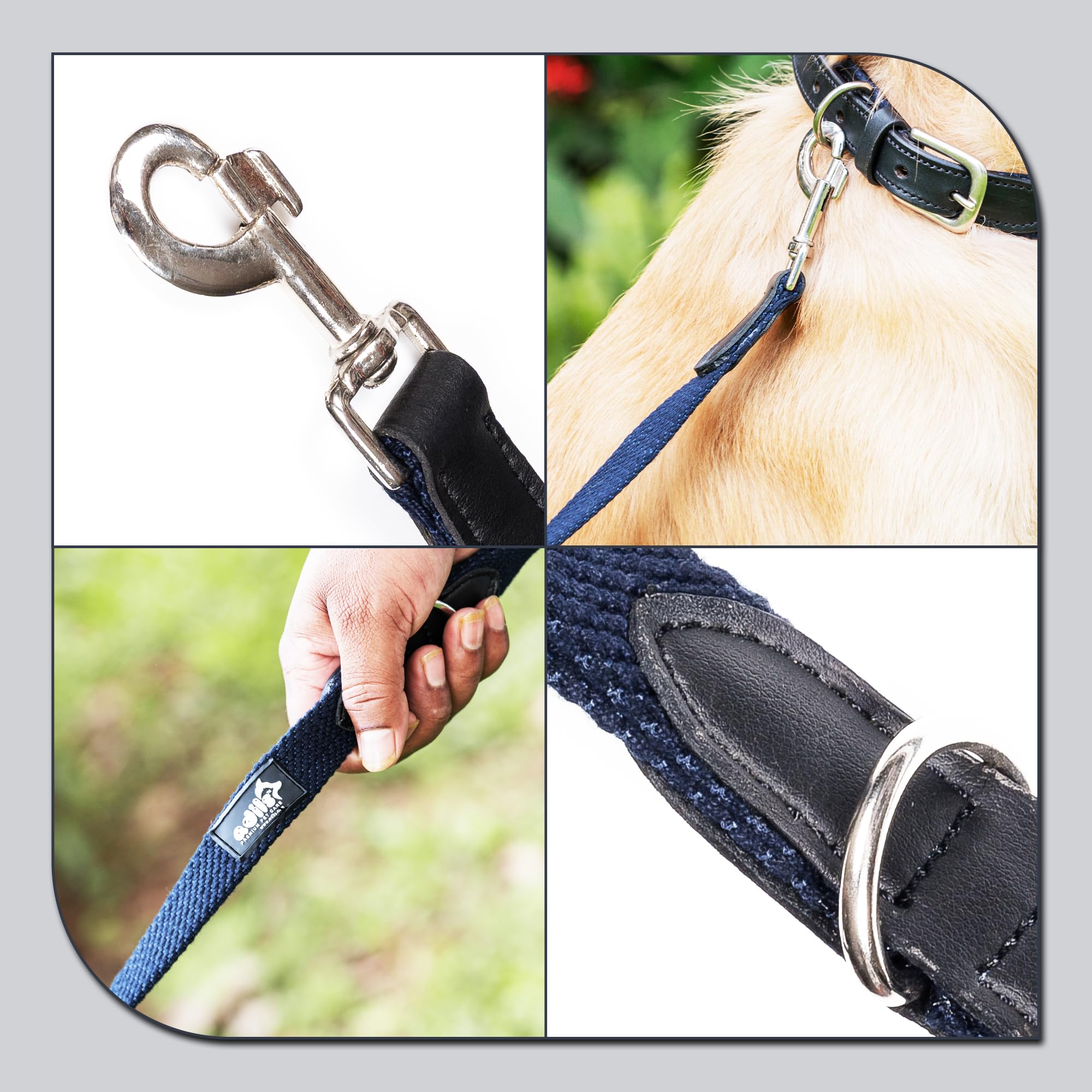 Adil’s 5FT Adjustable Cotton Dog Leash with Soft Leather Handle – Durable Long Lead with 360° Swivel Hook – Strong, Tangle-Free Leash for Walking & Training Small, Medium & Large Dogs