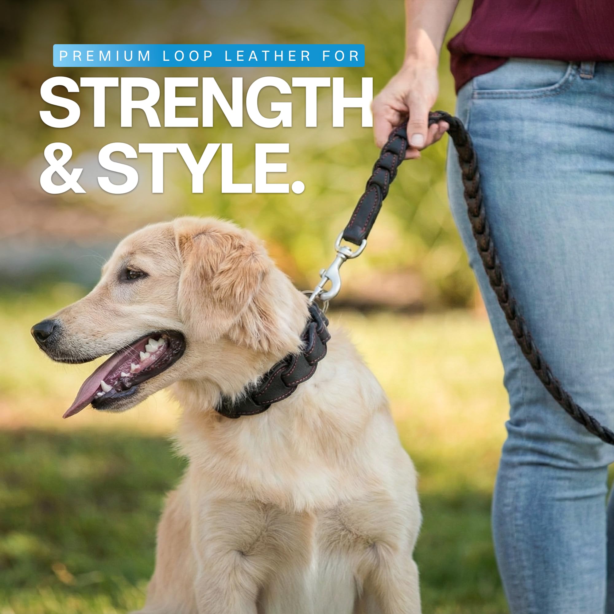 Adil’s Genuine Leather Loop Dog Leash – Heavy-Duty 5ft Leather Leash with Soft Inner Padding Strong Stitch Finish & 360° Rotating Swivel Hook for Safe Comfortable Control for Small Medium & Large Dogs