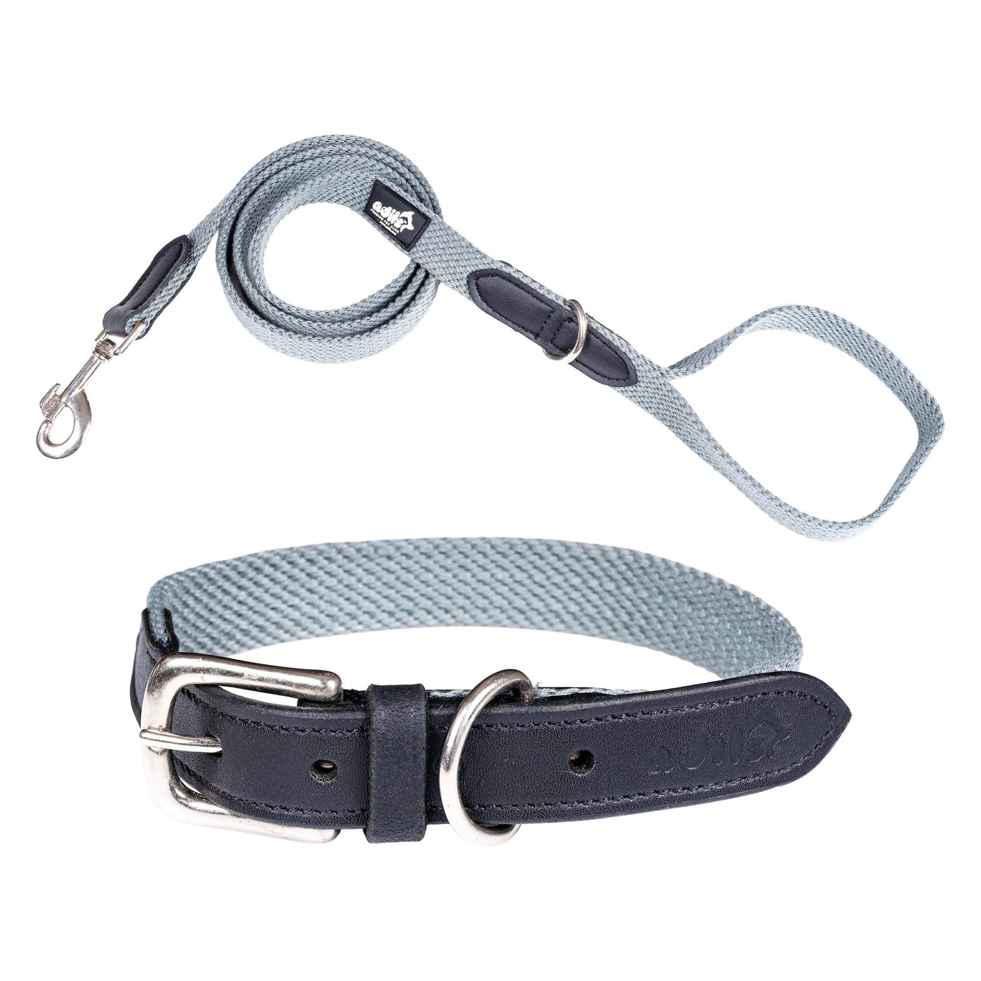 Adil’s Plain Cotton Adjustable Leather Neck Belt Dog Collar & 5FT Leash Combo Set | Durable Cotton-Leather with Metal Buckle for Small, Medium & Large Dogs (Black, M(16''-20''))