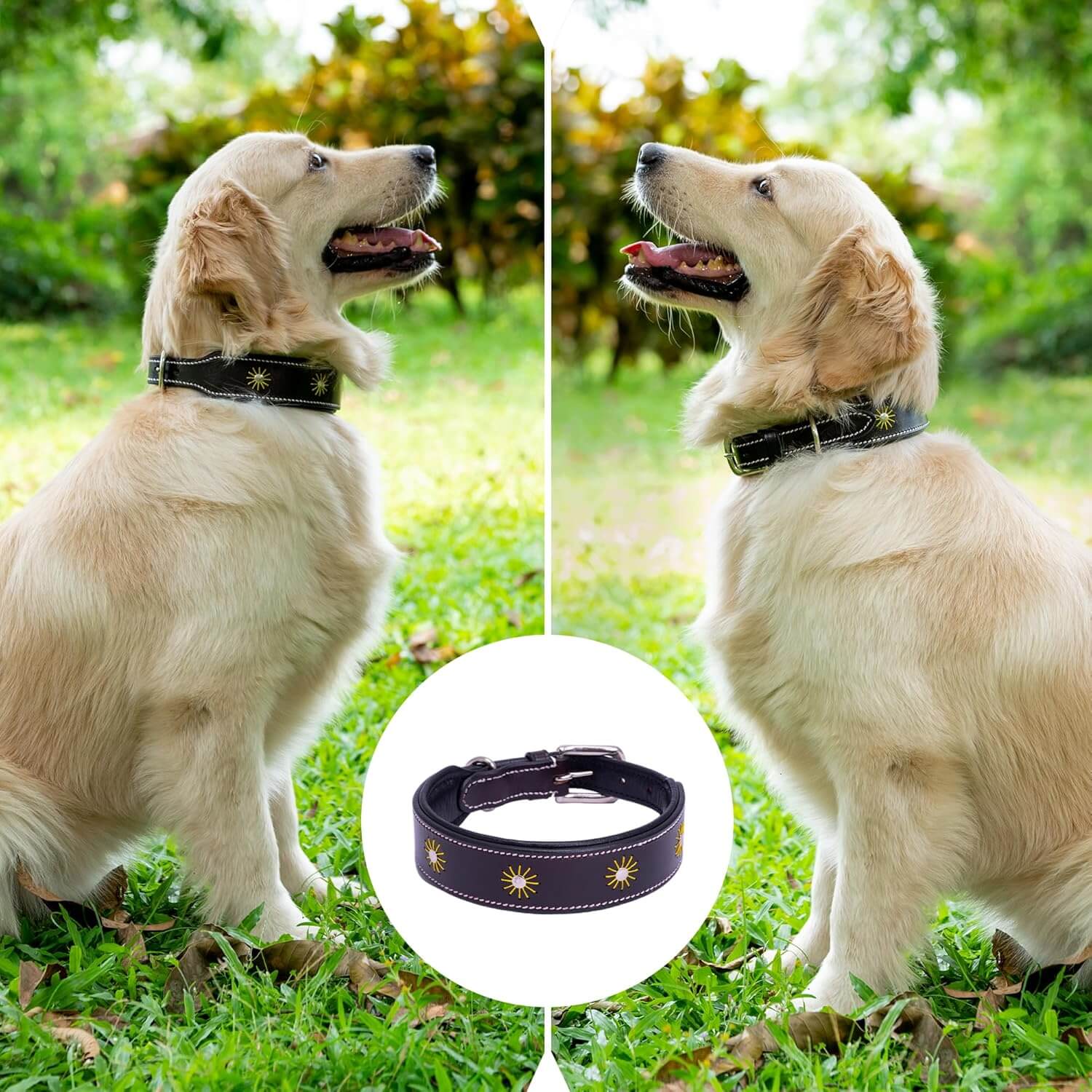 Adil’S Leather Dog Collar Thread Flower Design 1.5 width Adjustable Collars for Small Medium & Large Dogs, Made up Genuine Leather with Strong Metal Buckle